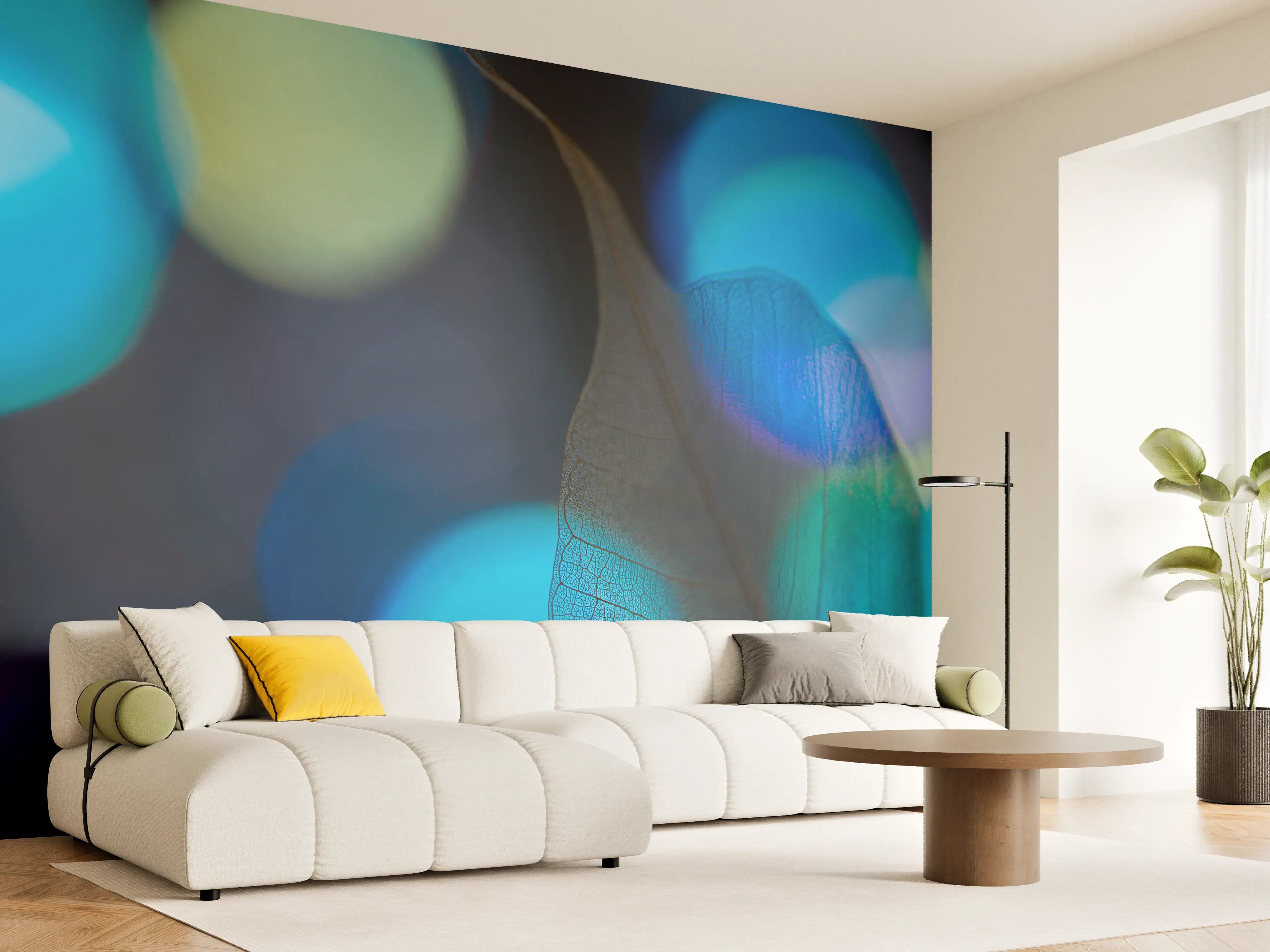 Wandverkleidung Wohnzimmer - Sanfte Lichtspiele auf einer Blätternote