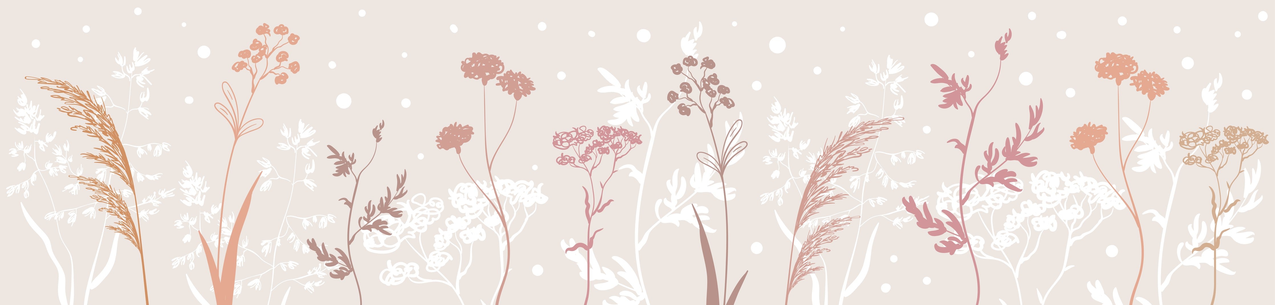 Wandverkleidung Wohnzimmer-Sanfte Pastell-Blumen-Illustration
