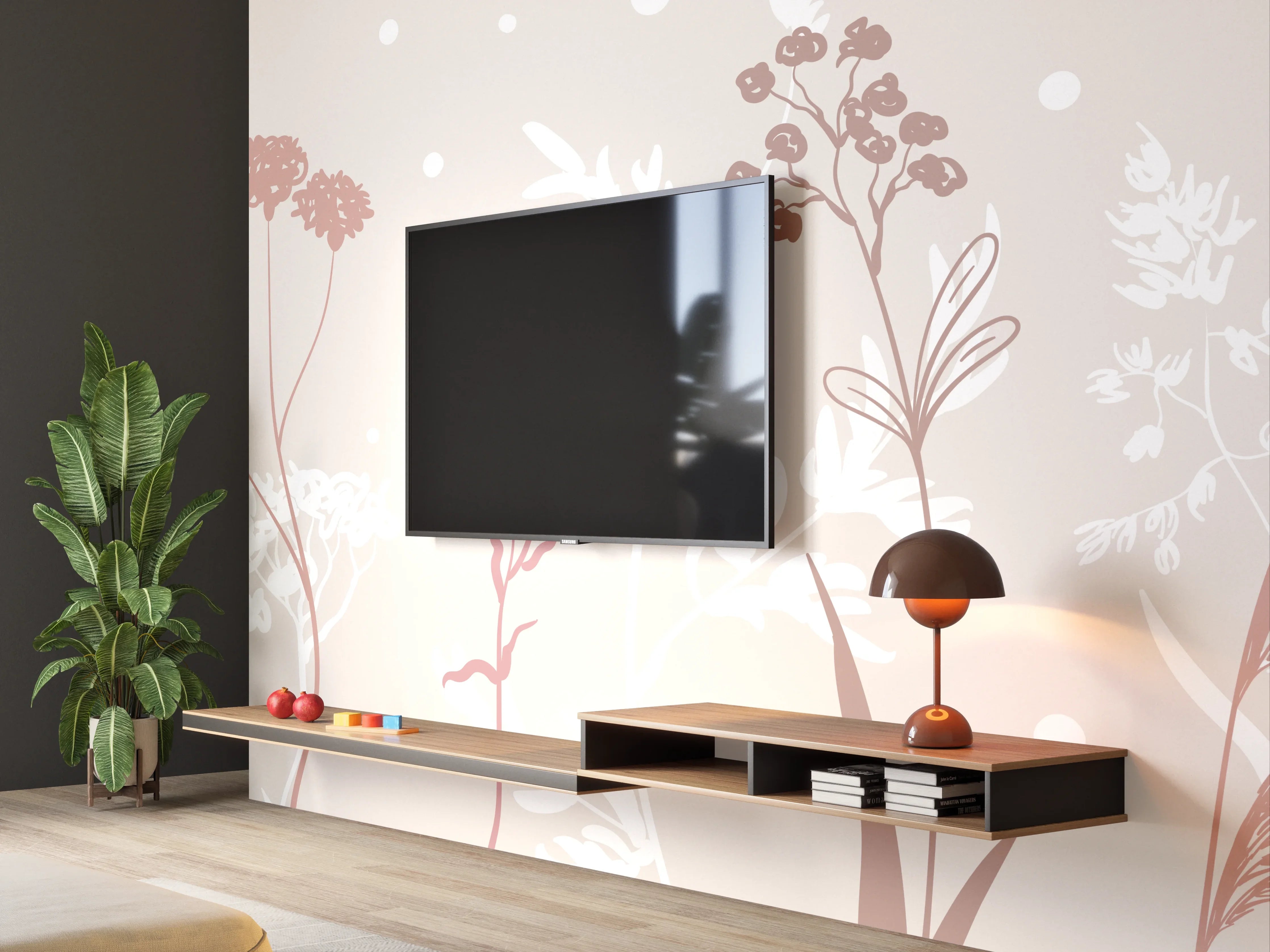Wandverkleidung Wohnzimmer - Sanfte Pastell-Blumen-Illustration