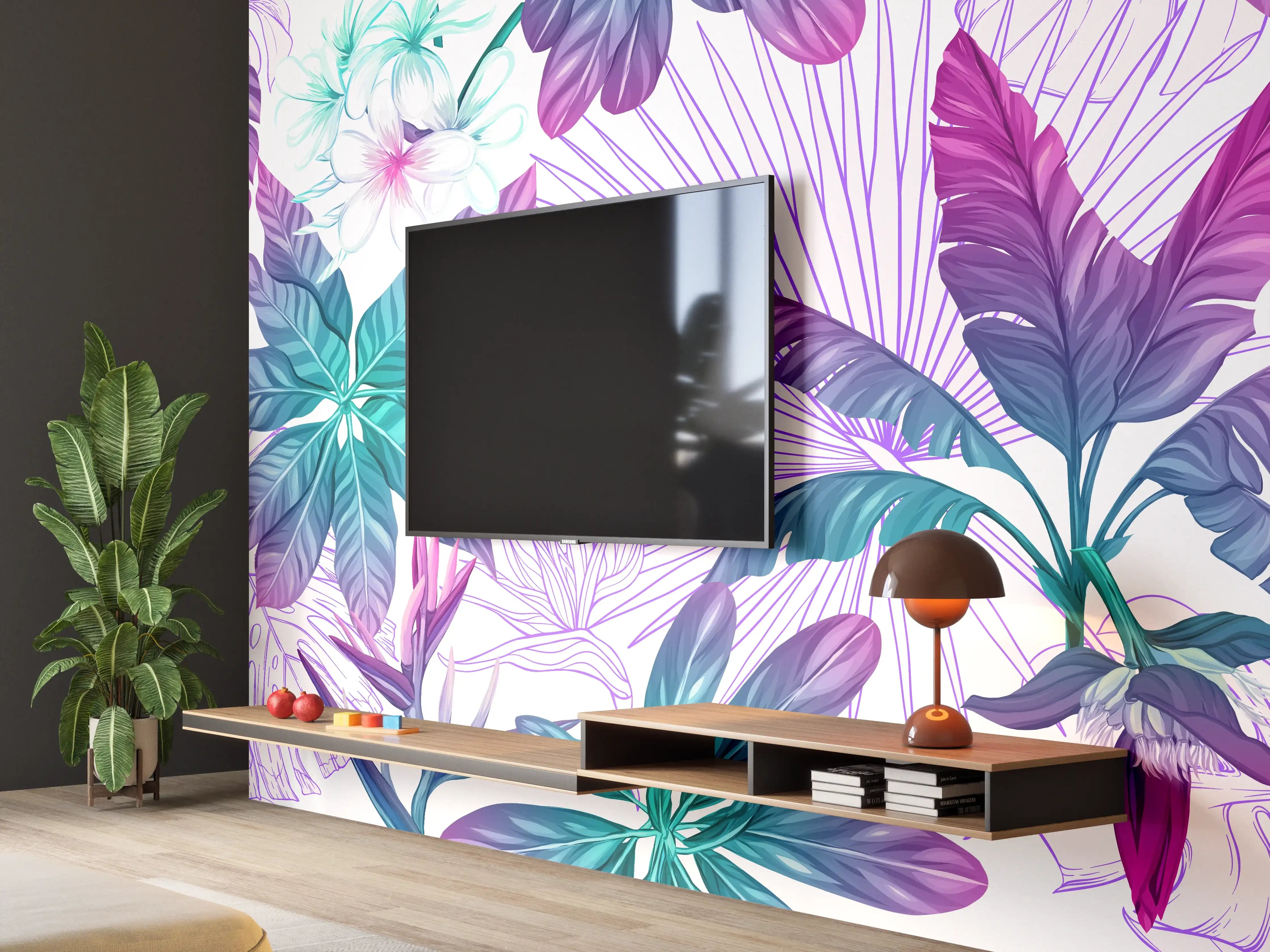 Wandverkleidung Wohnzimmer - Sanfte Pastellblumen mit Grautönen