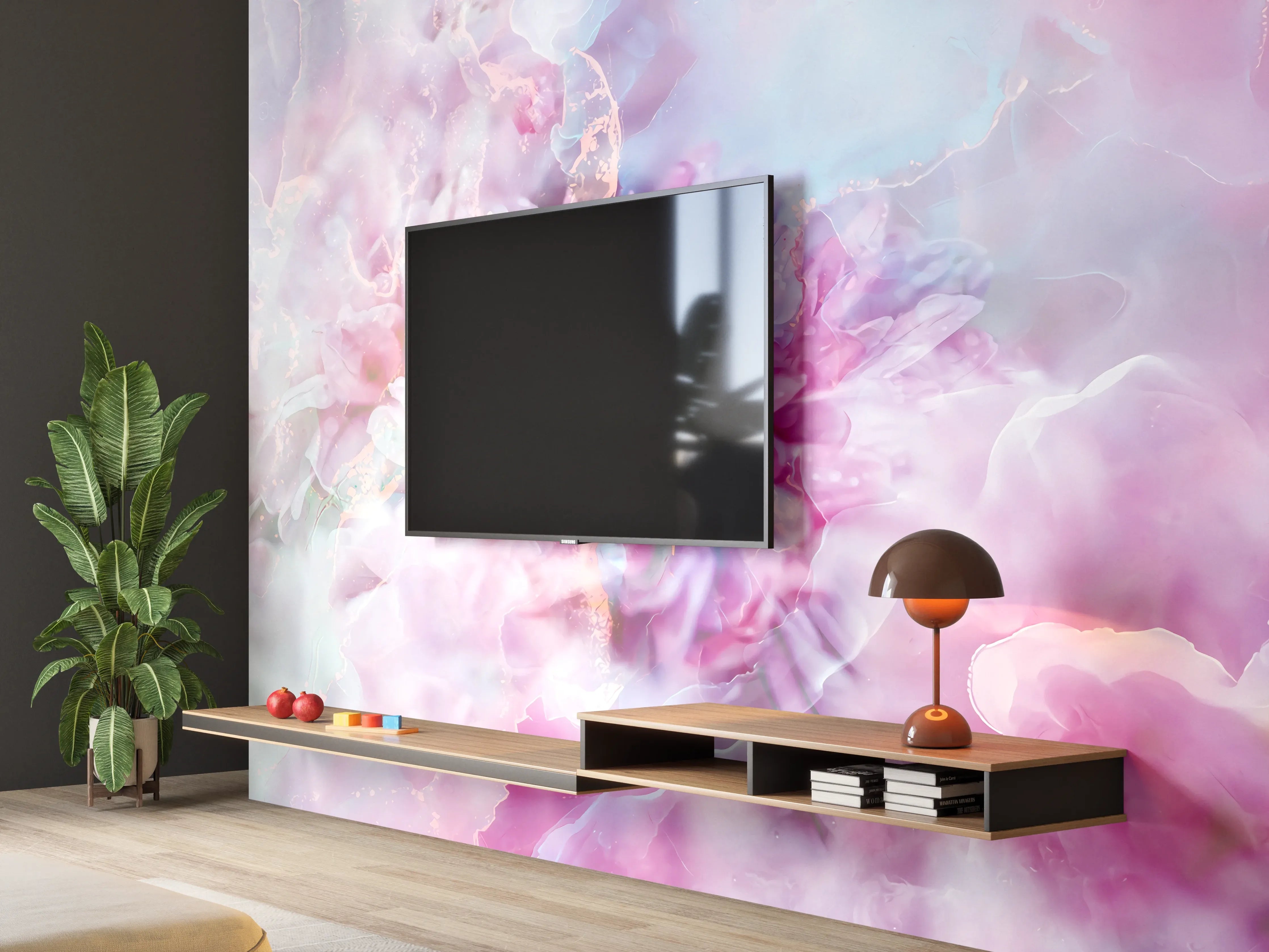 Wandverkleidung Wohnzimmer - Sanfte Pastellfarben, Blumenmotiv