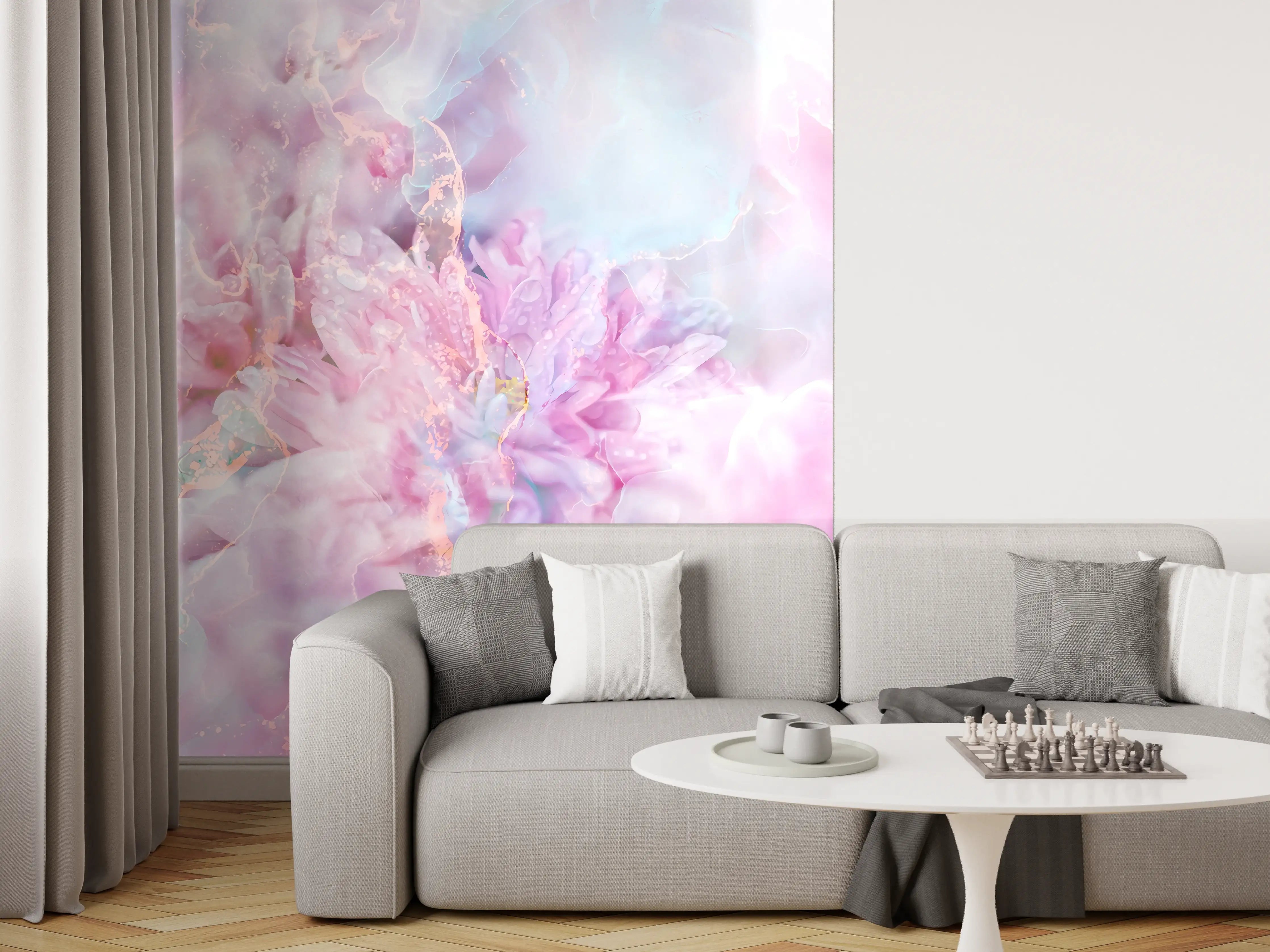 Wandverkleidung Wohnzimmer - Sanfte Pastellfarben, Blumenmotiv