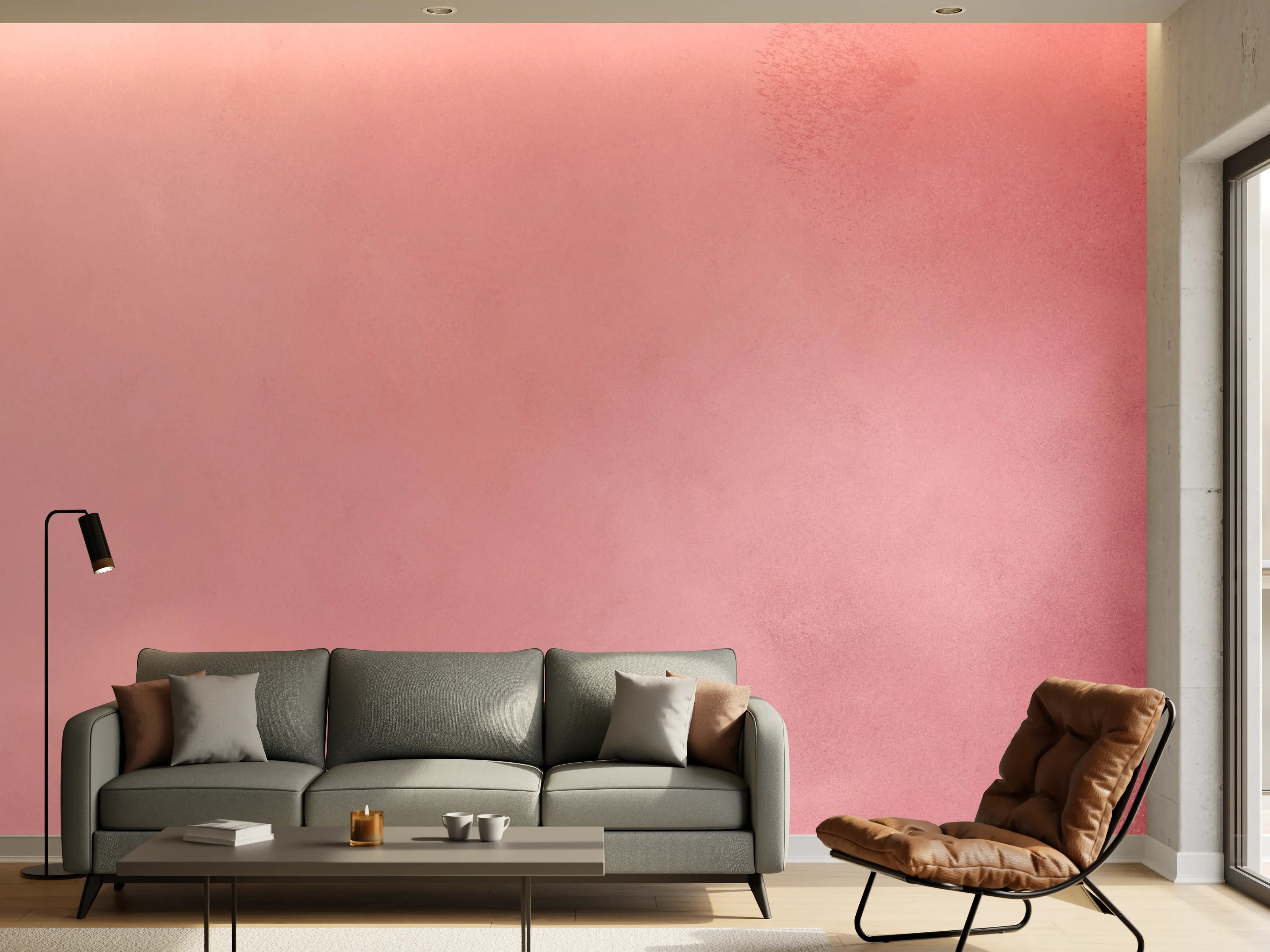 Wandverkleidung Wohnzimmer - Sanfte Pinktöne im Wasserfarben-Design