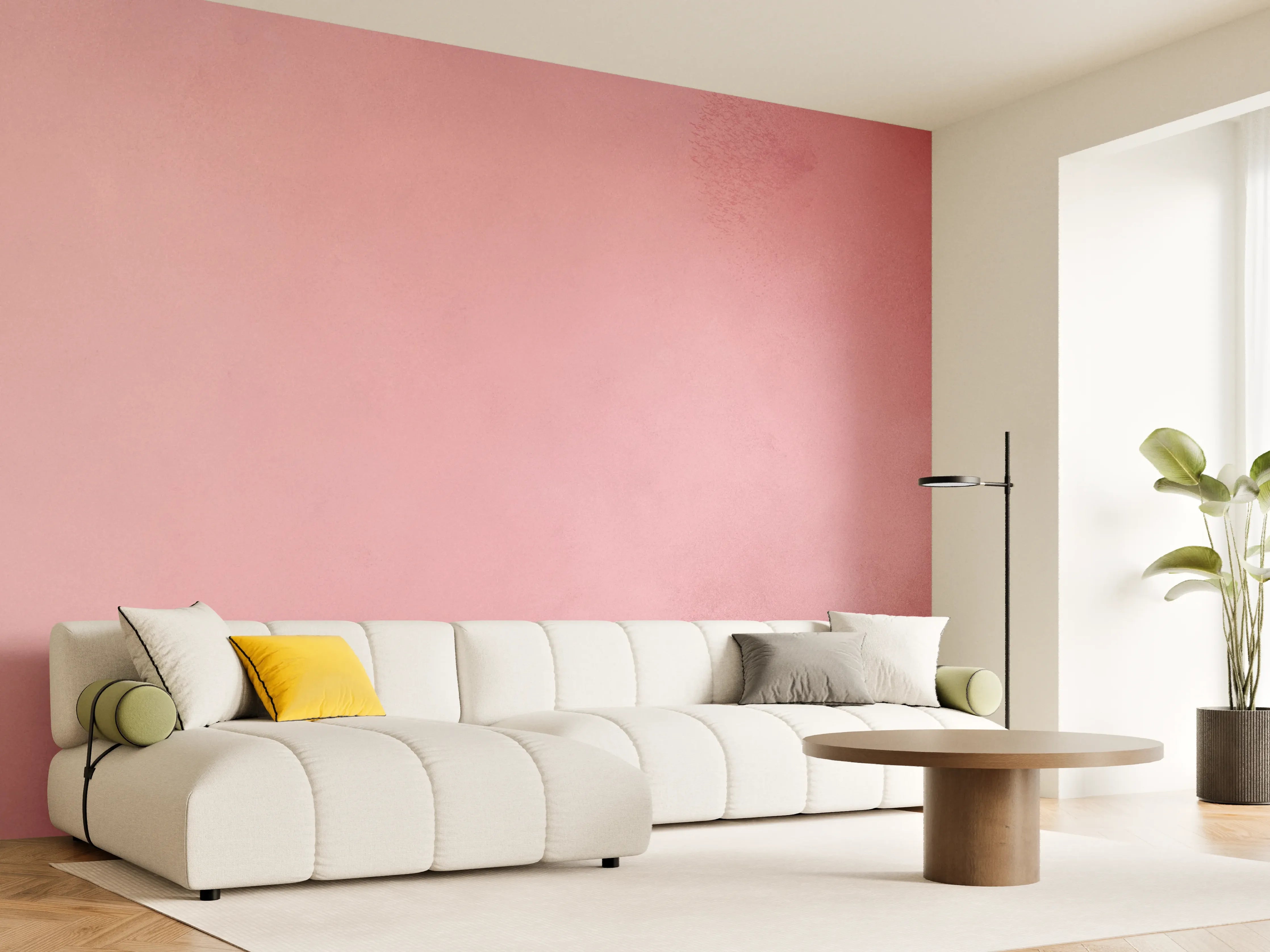 Wandverkleidung Wohnzimmer - Sanfte Pinktöne im Wasserfarben-Design