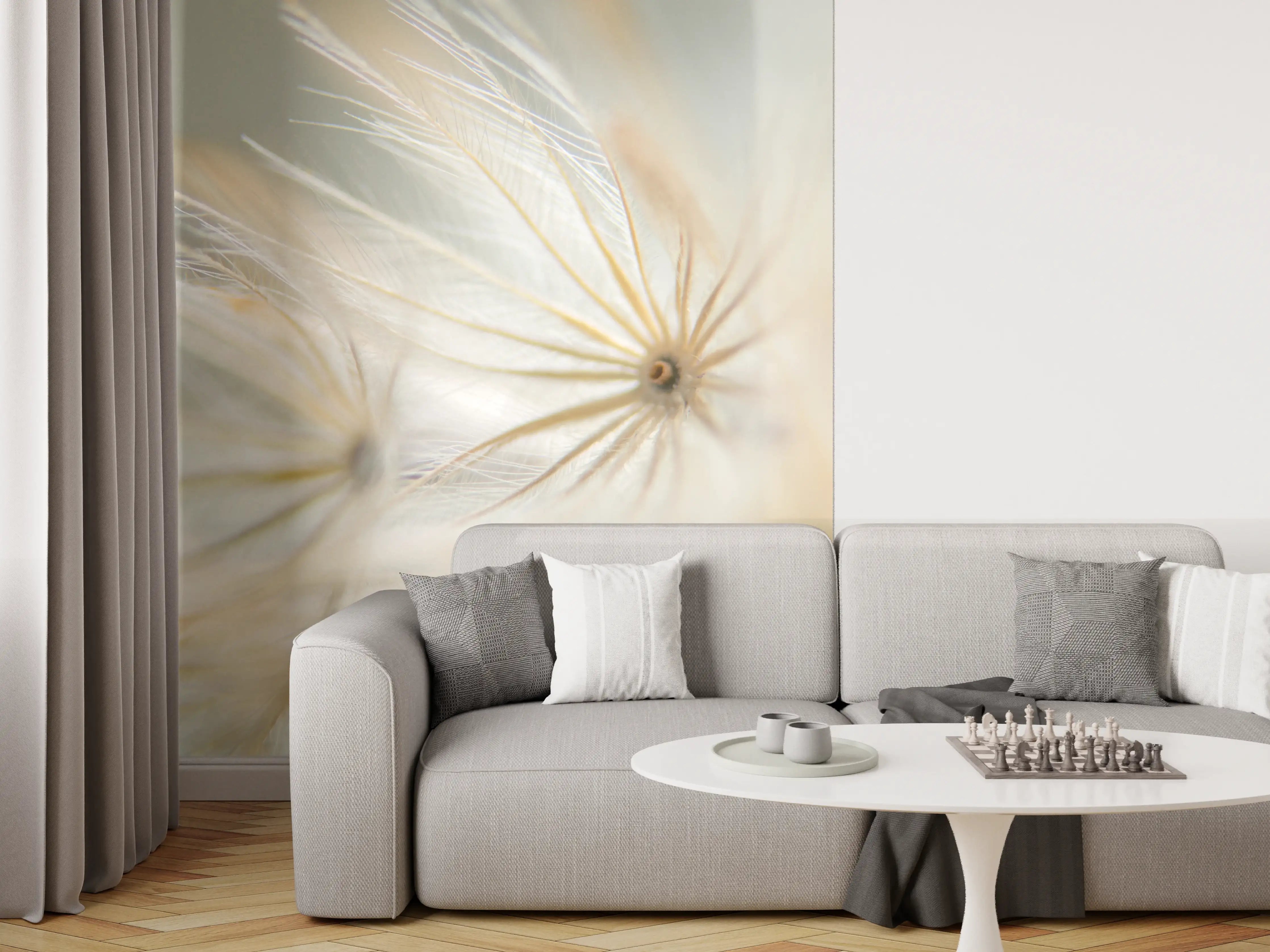 Wandverkleidung Wohnzimmer - Sanfte Pusteblumen im Nahaufnahme