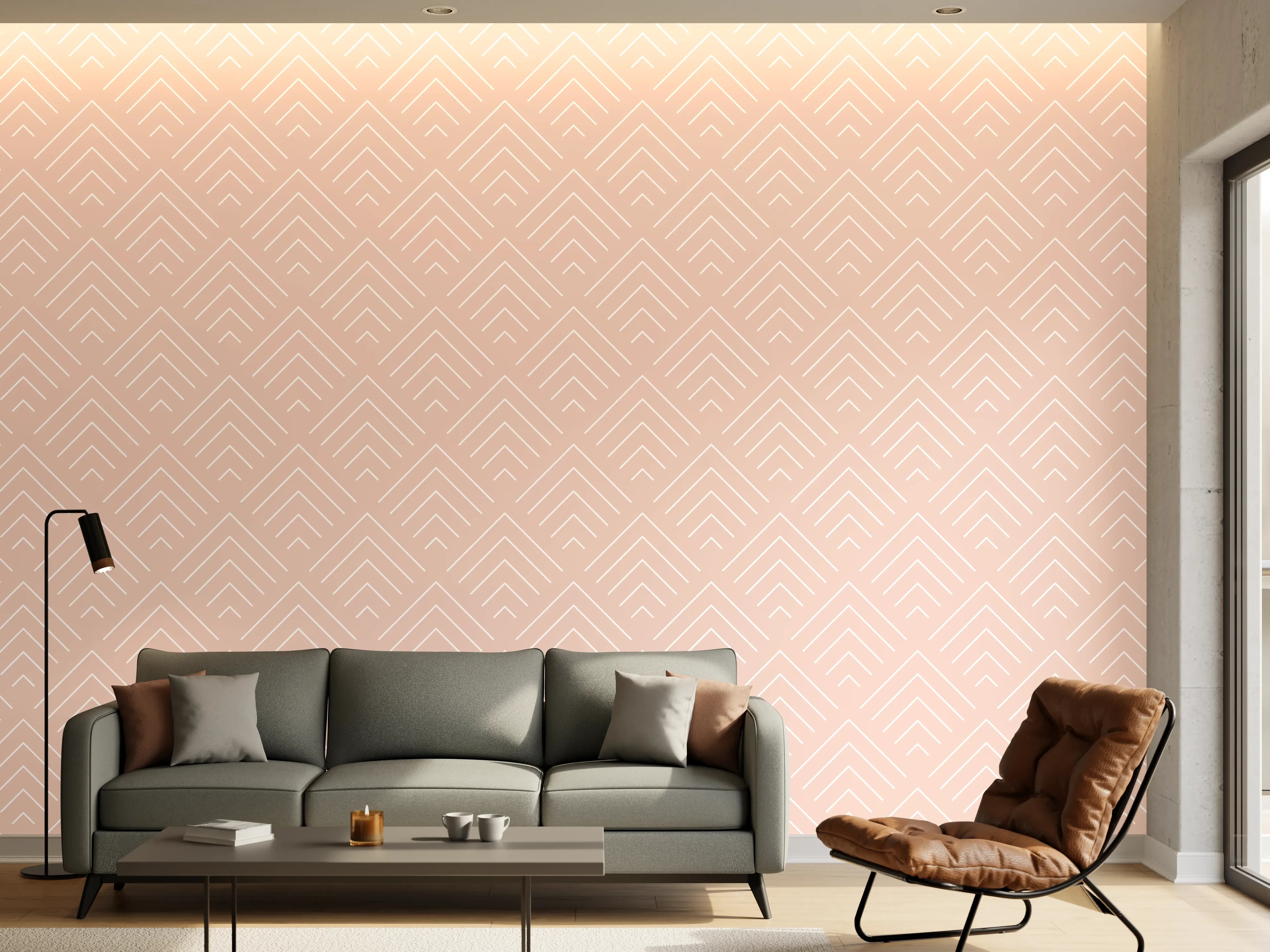 Wandverkleidung Wohnzimmer - Sanfte Rosé-Töne mit elegantem Muster