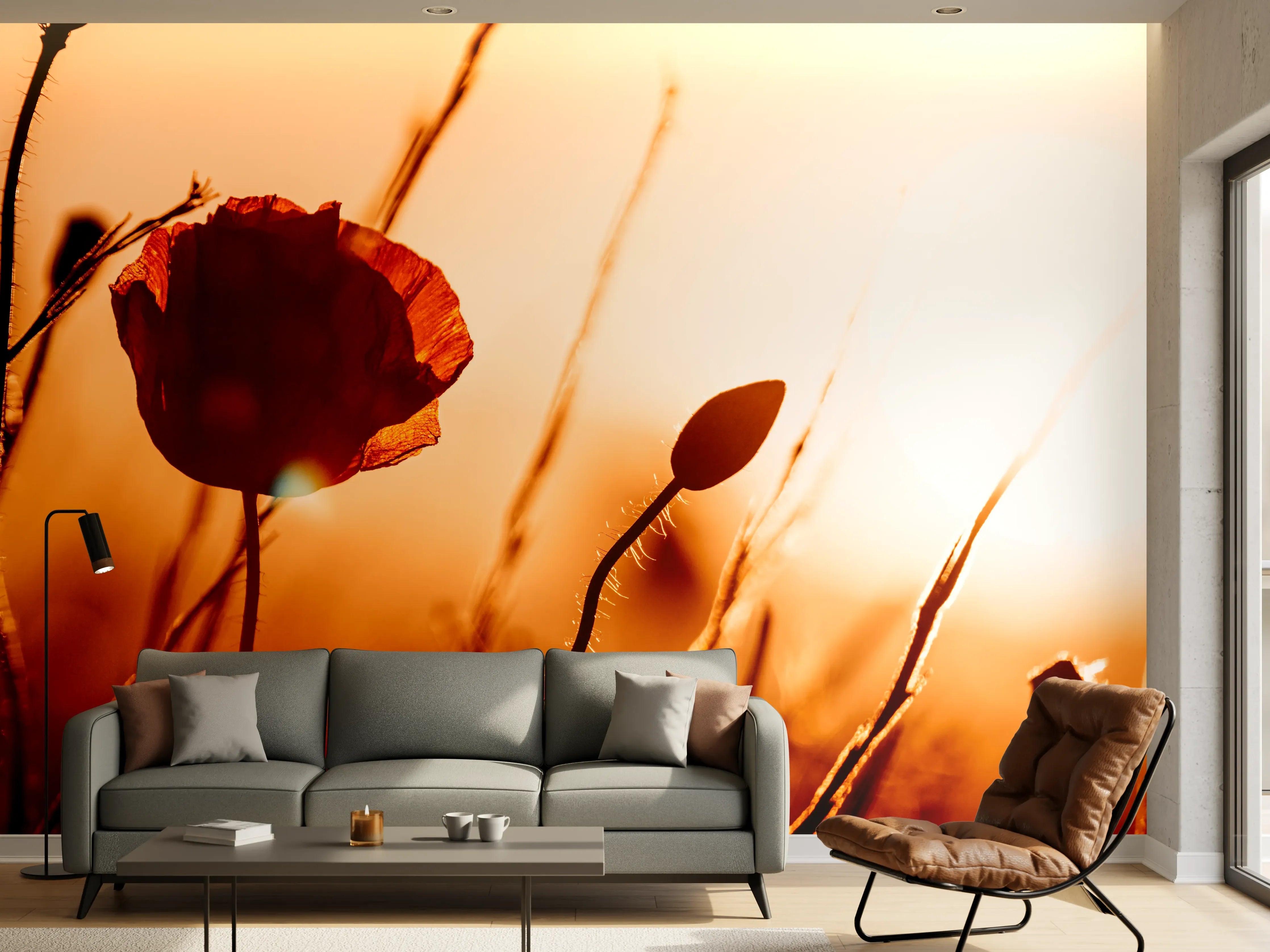 Wandverkleidung Wohnzimmer - Sanfte Sonnenuntergangs-Poppy