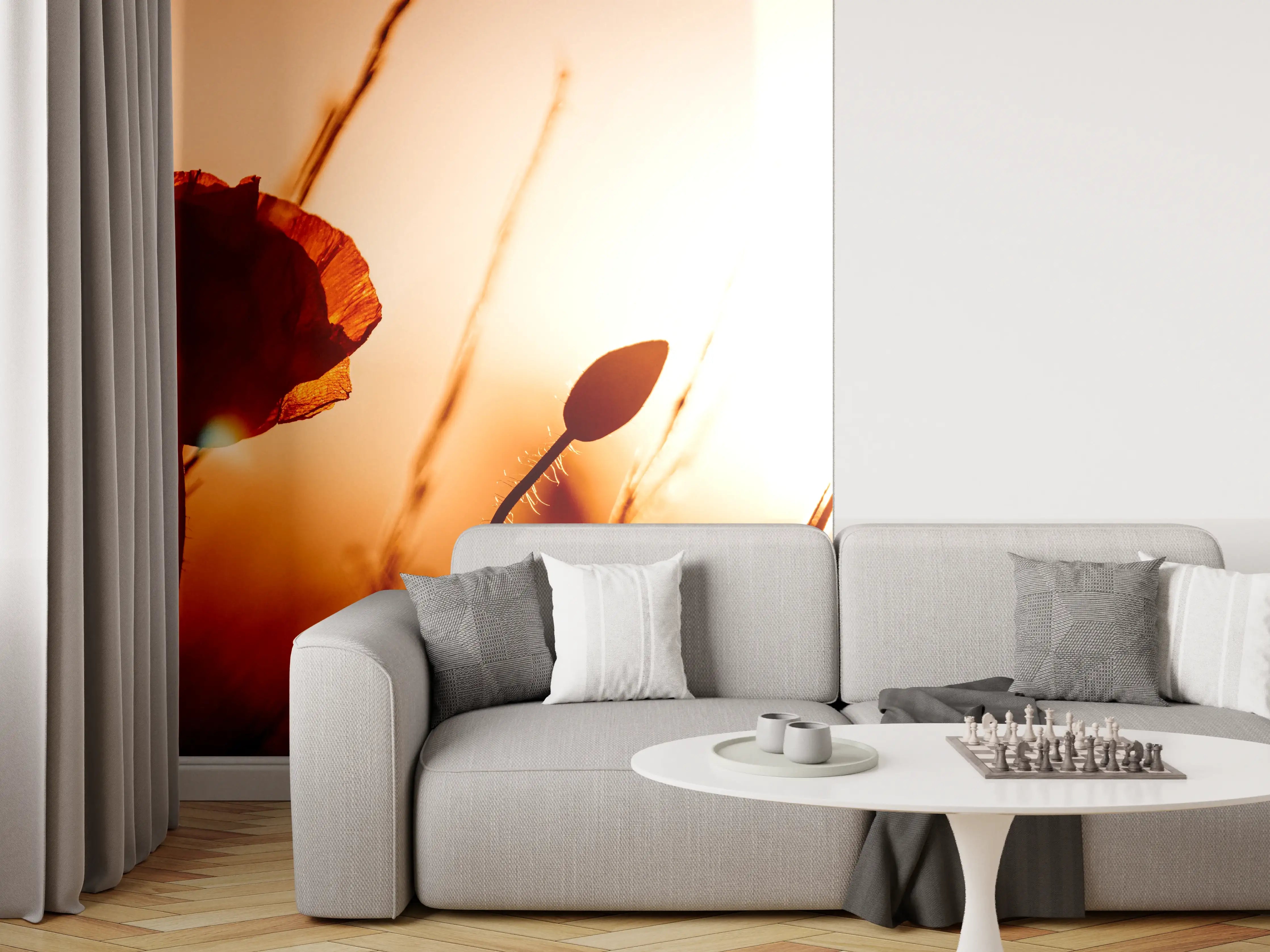 Wandverkleidung Wohnzimmer - Sanfte Sonnenuntergangs-Poppy