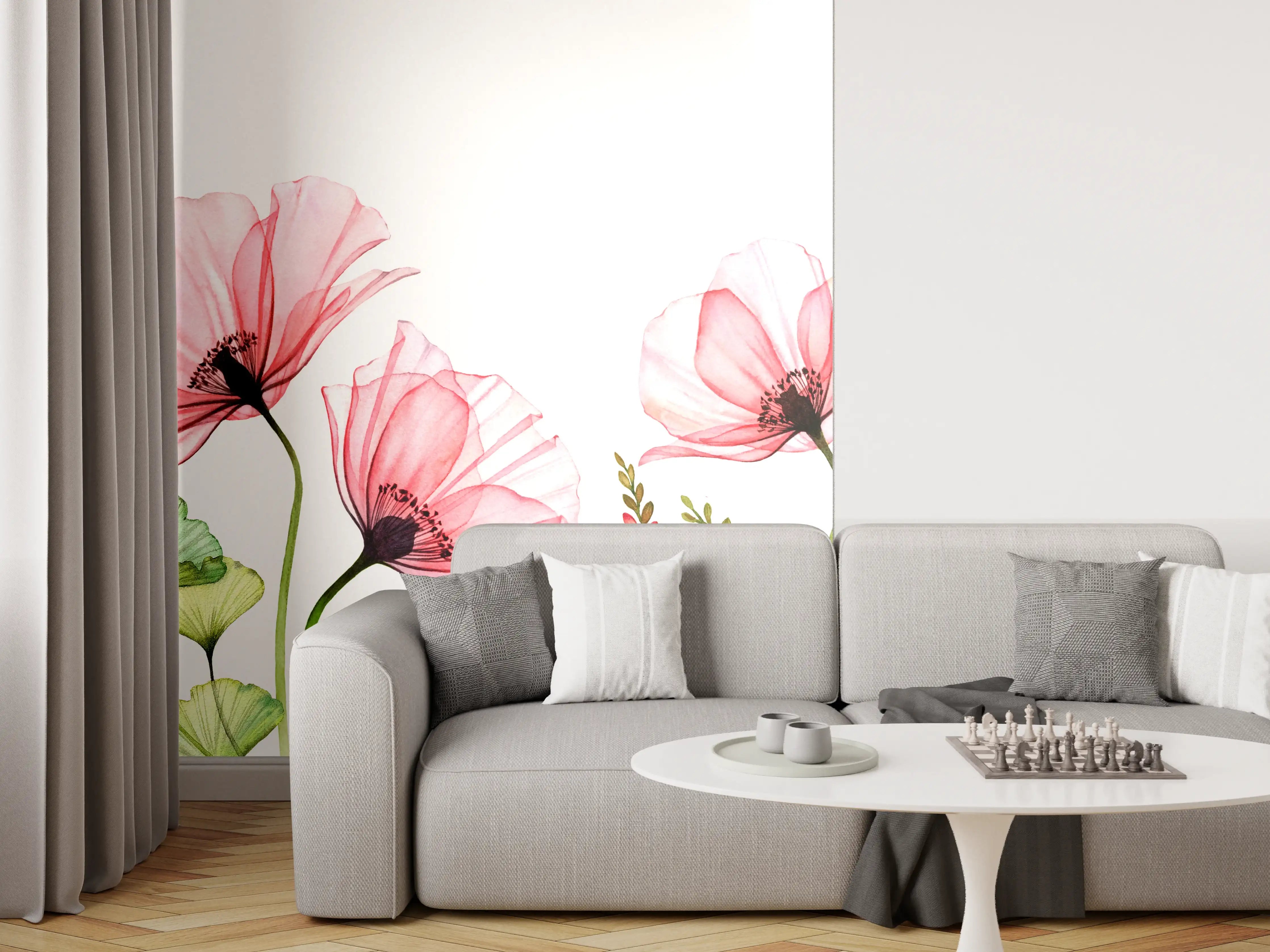 Wandverkleidung Wohnzimmer - Sanfte Wasserfarben Blumenmotive