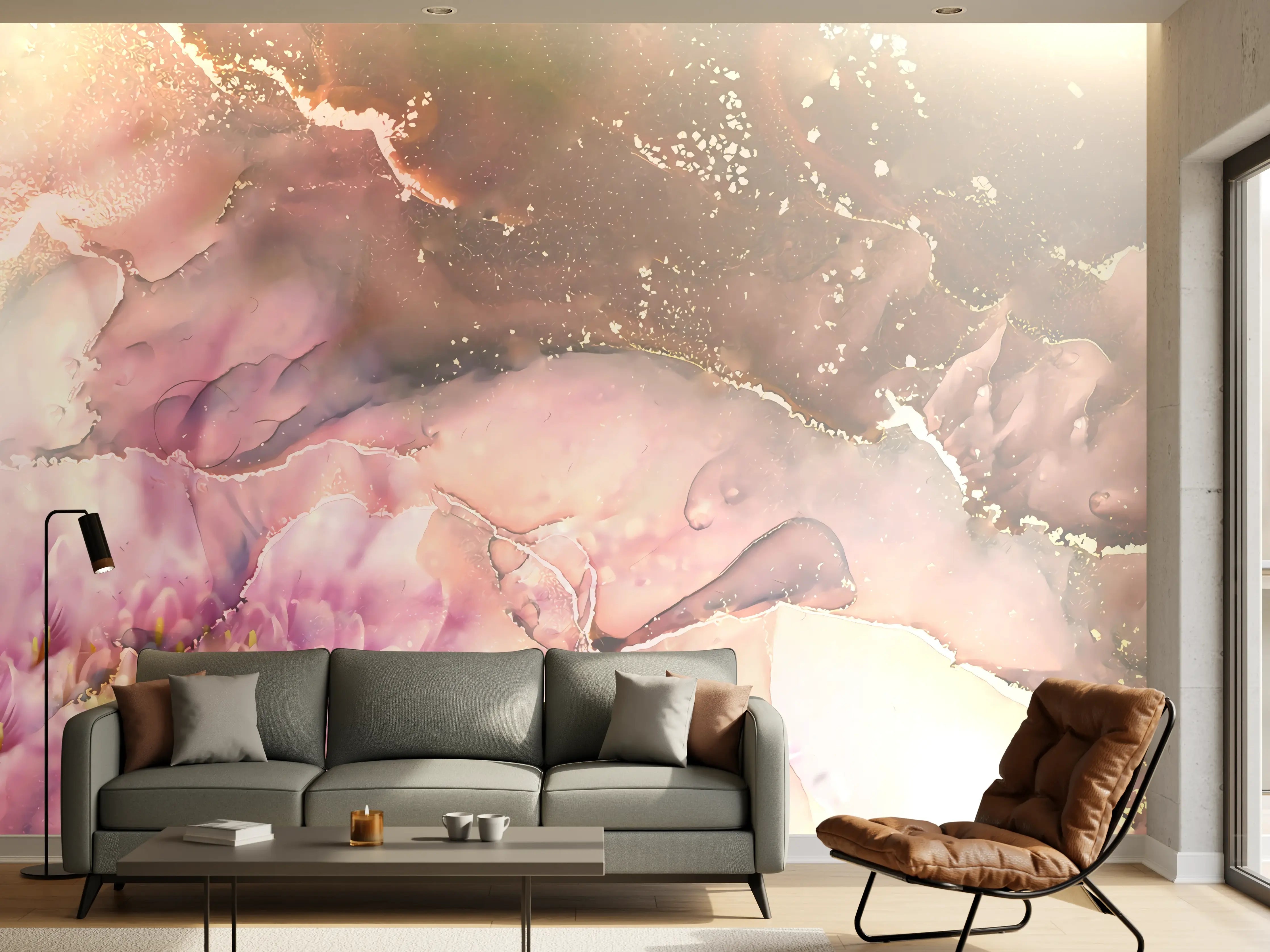 Wandverkleidung Wohnzimmer - Sanfte Wasserfarben-Kunst mit Blumenmotiven