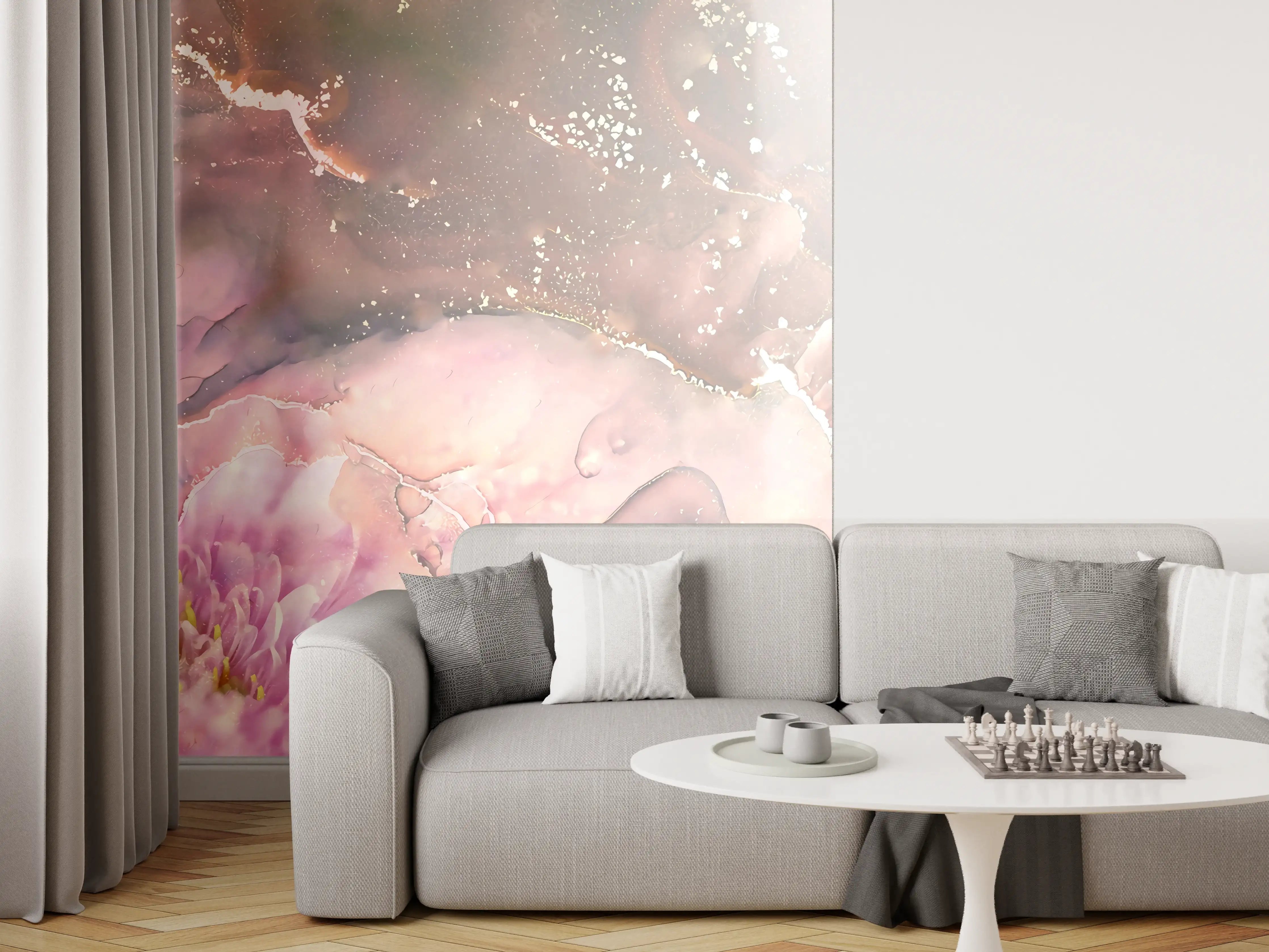 Wandverkleidung Wohnzimmer - Sanfte Wasserfarben-Kunst mit Blumenmotiven