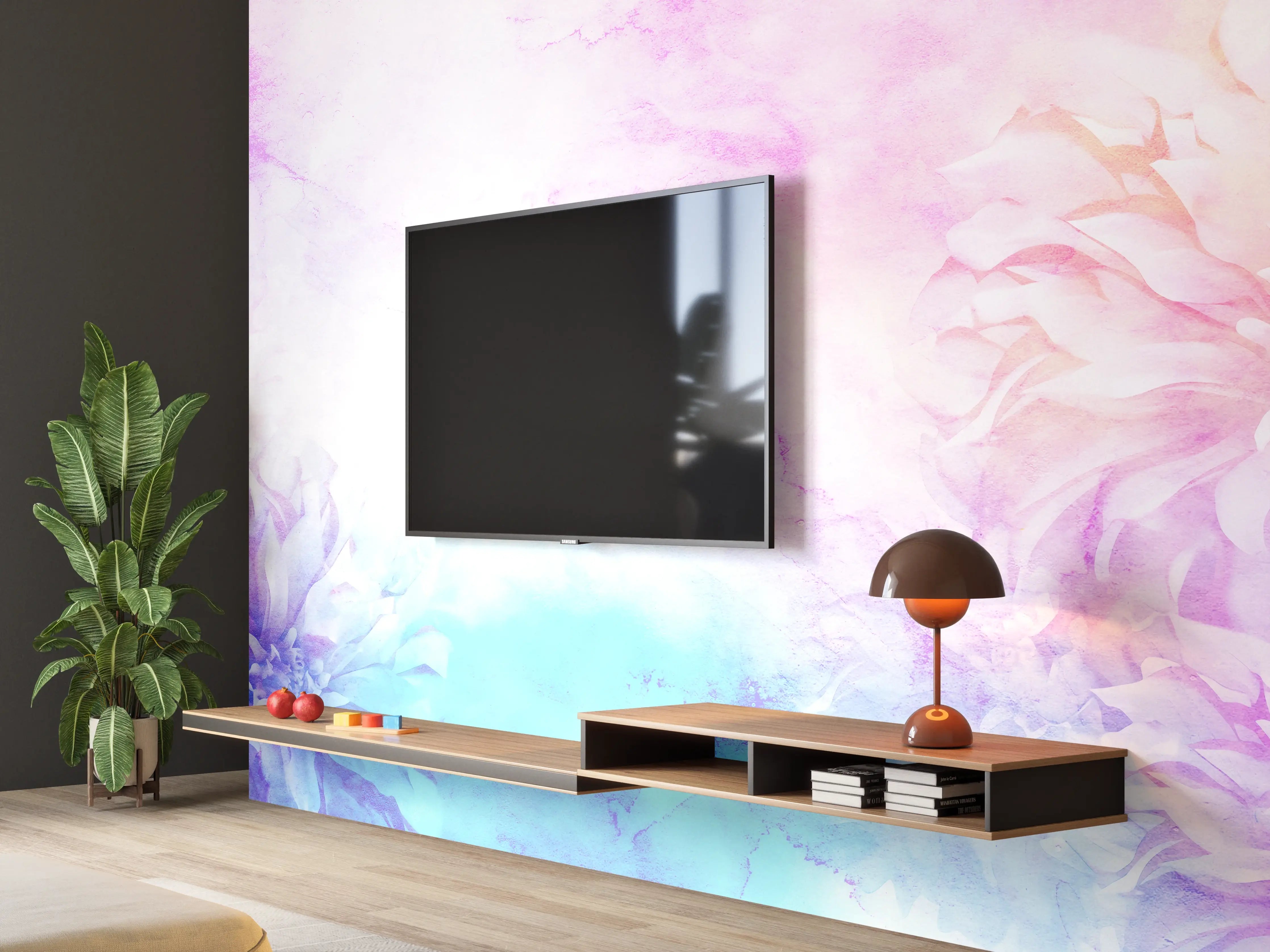 Wandverkleidung Wohnzimmer - Sanfte Wasserfarben mit Blumenmotiven