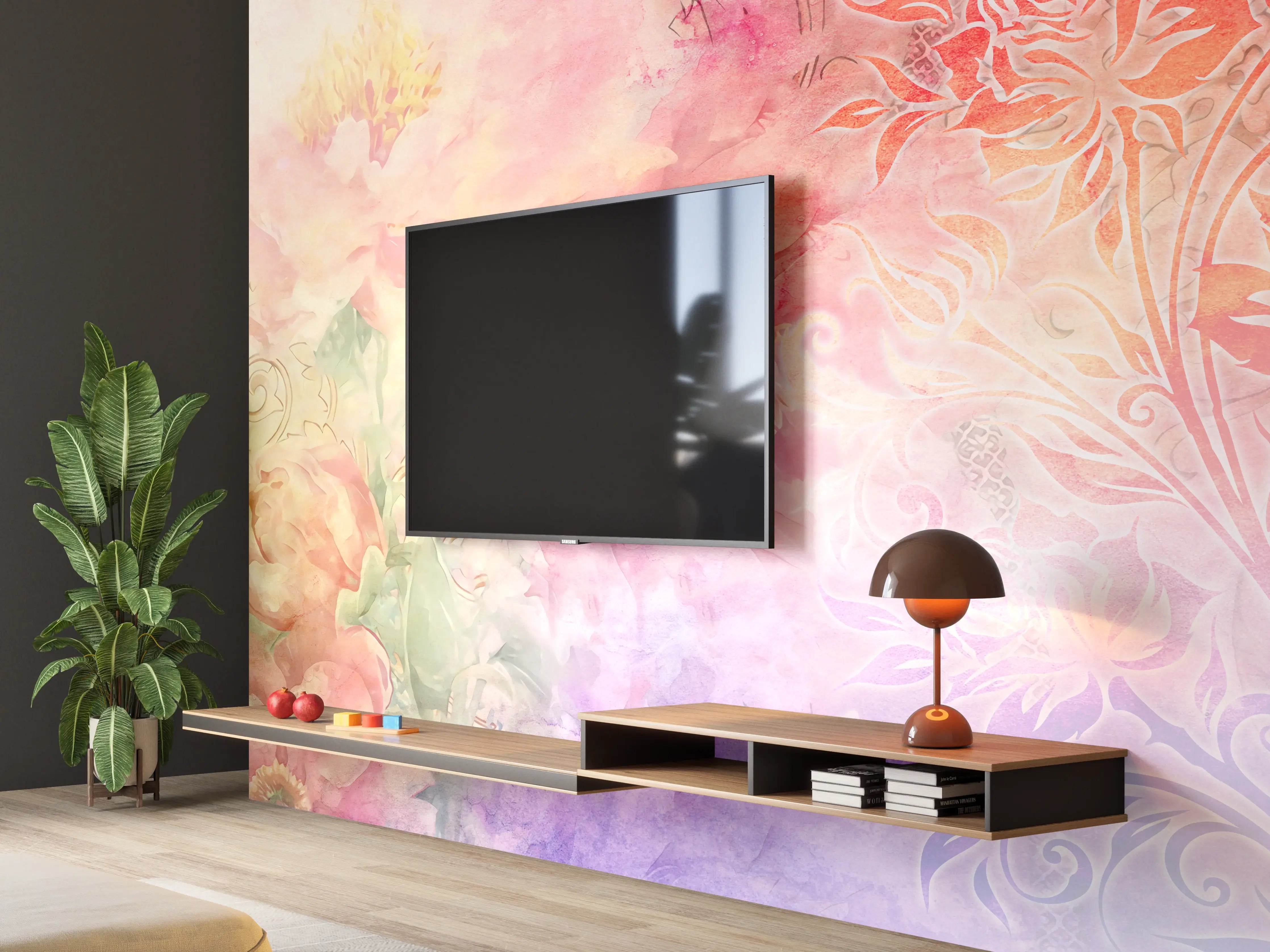 Wandverkleidung Wohnzimmer - Sanfte Wasserfarben mit floralen Details