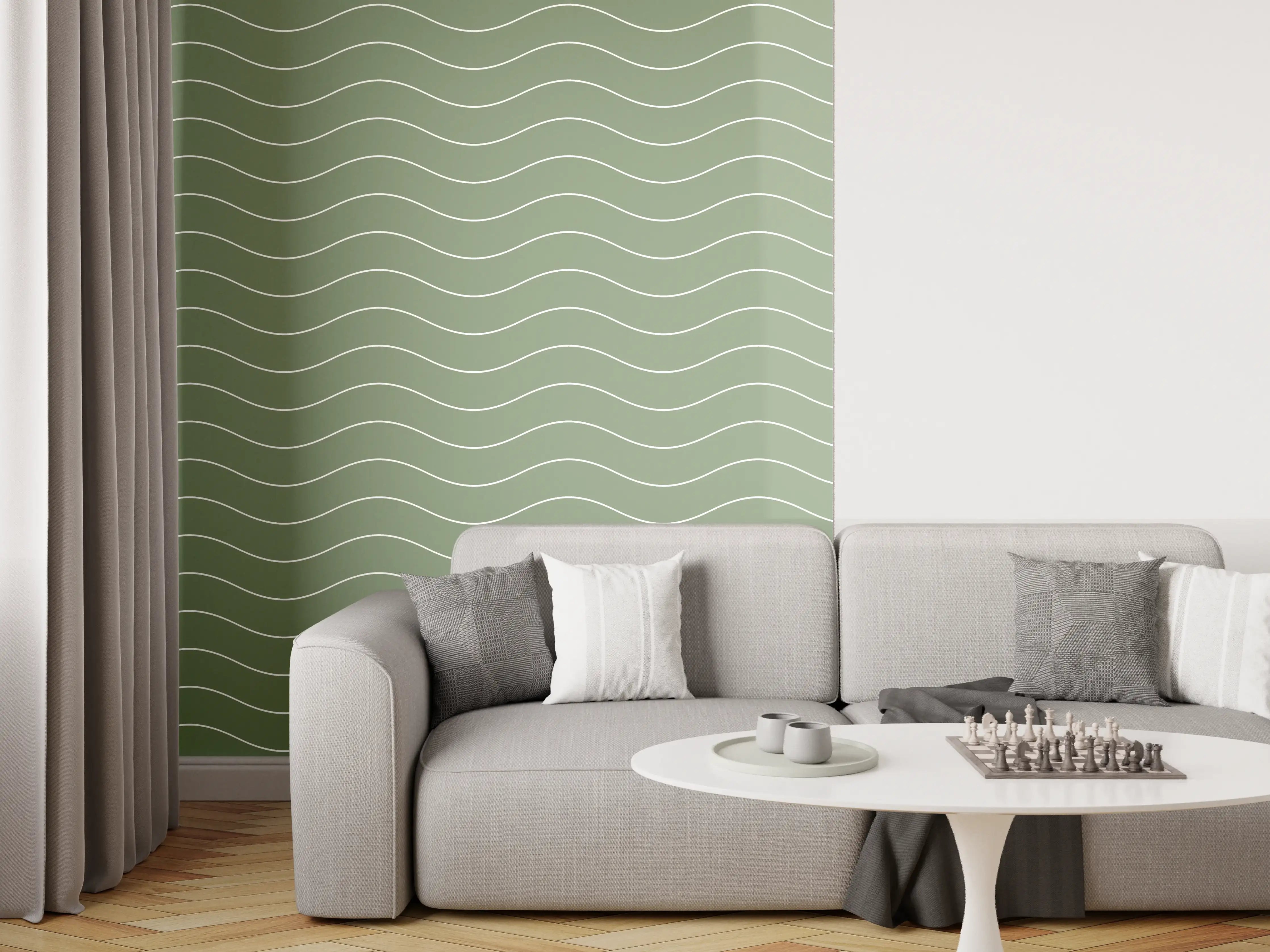 Wandverkleidung Wohnzimmer - Sanfte Wellen im Grün