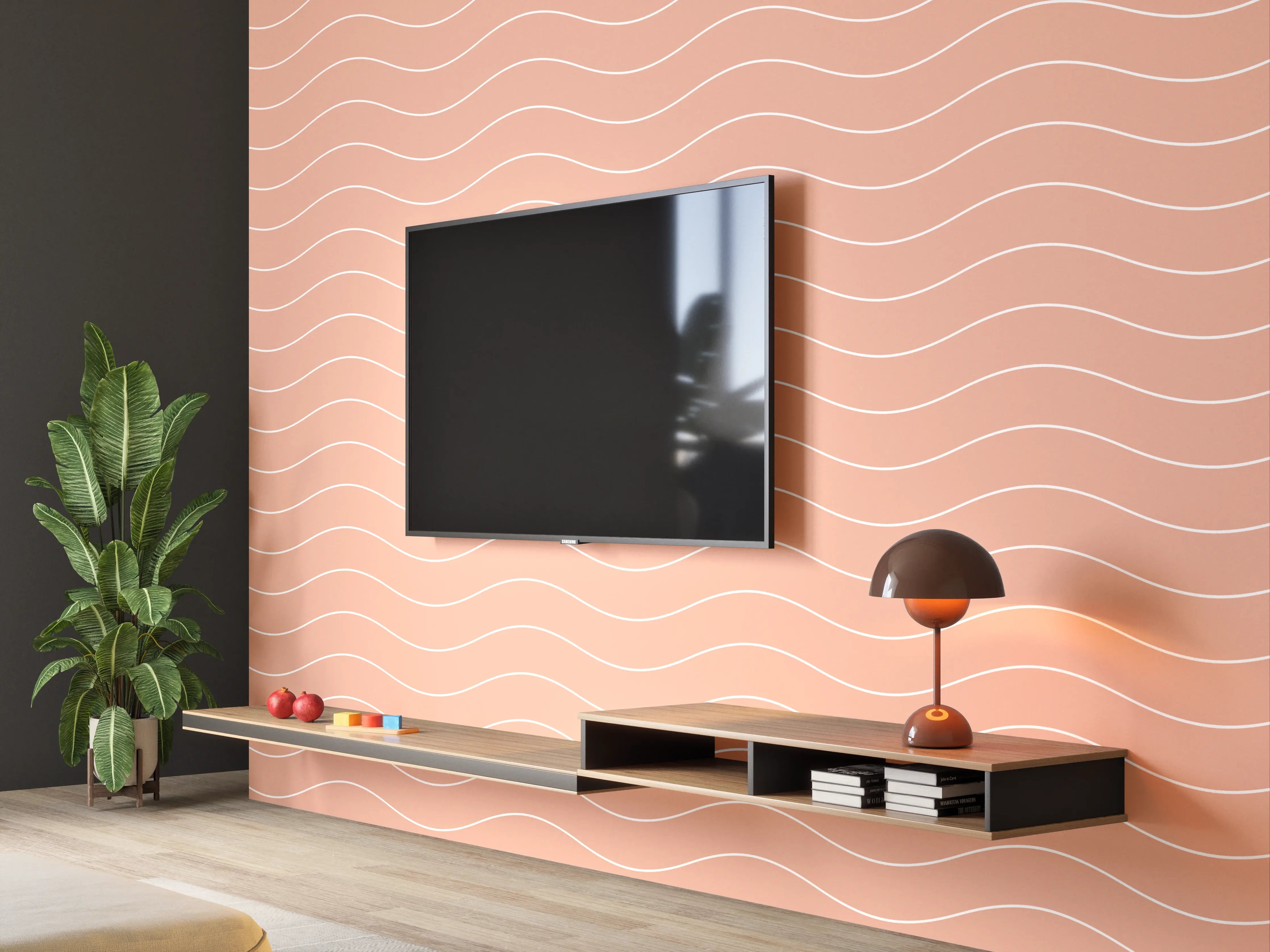 Wandverkleidung Wohnzimmer - Sanfte Wellen in Pastellfarben