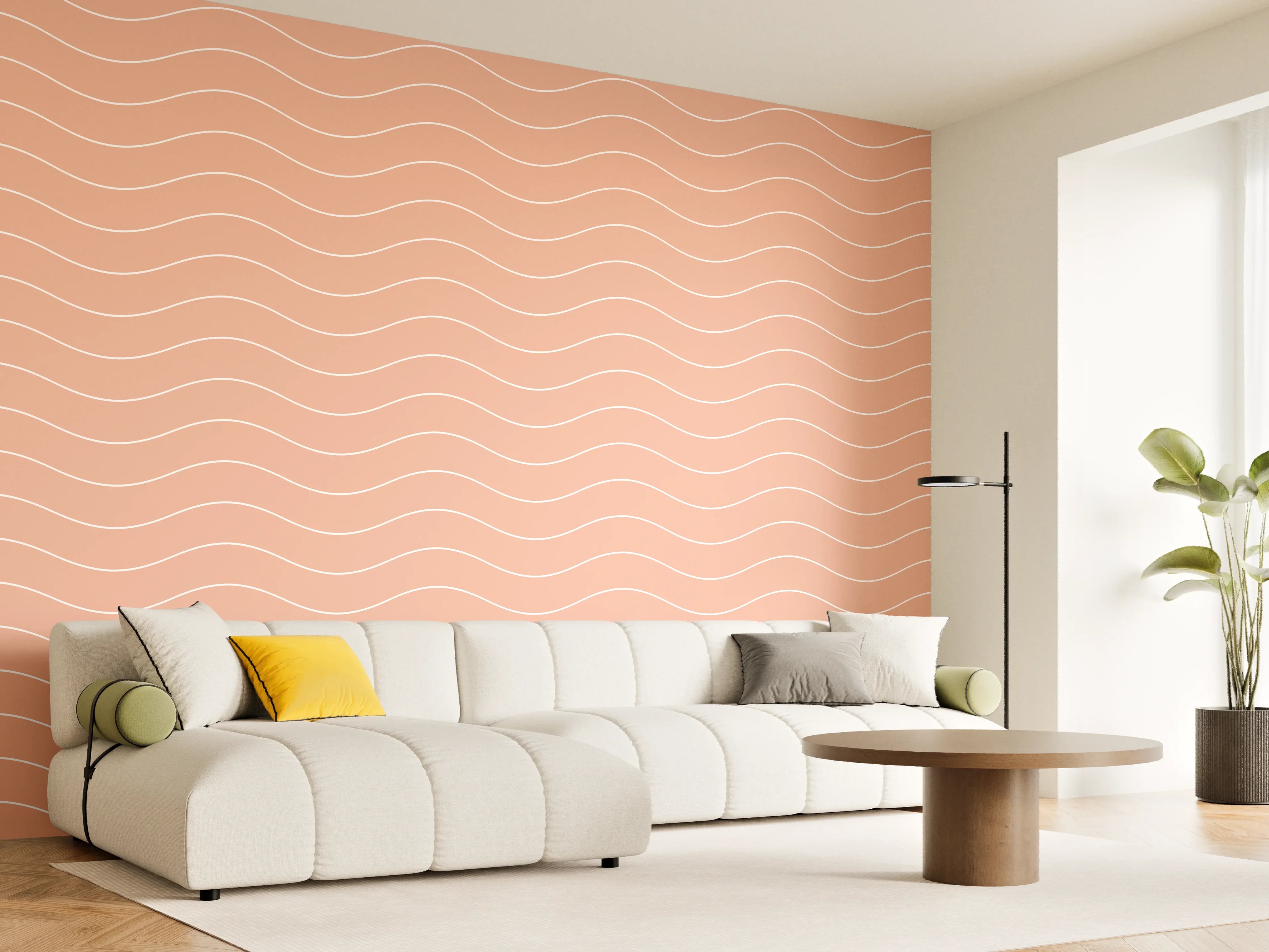 Wandverkleidung Wohnzimmer - Sanfte Wellen in Pastellfarben