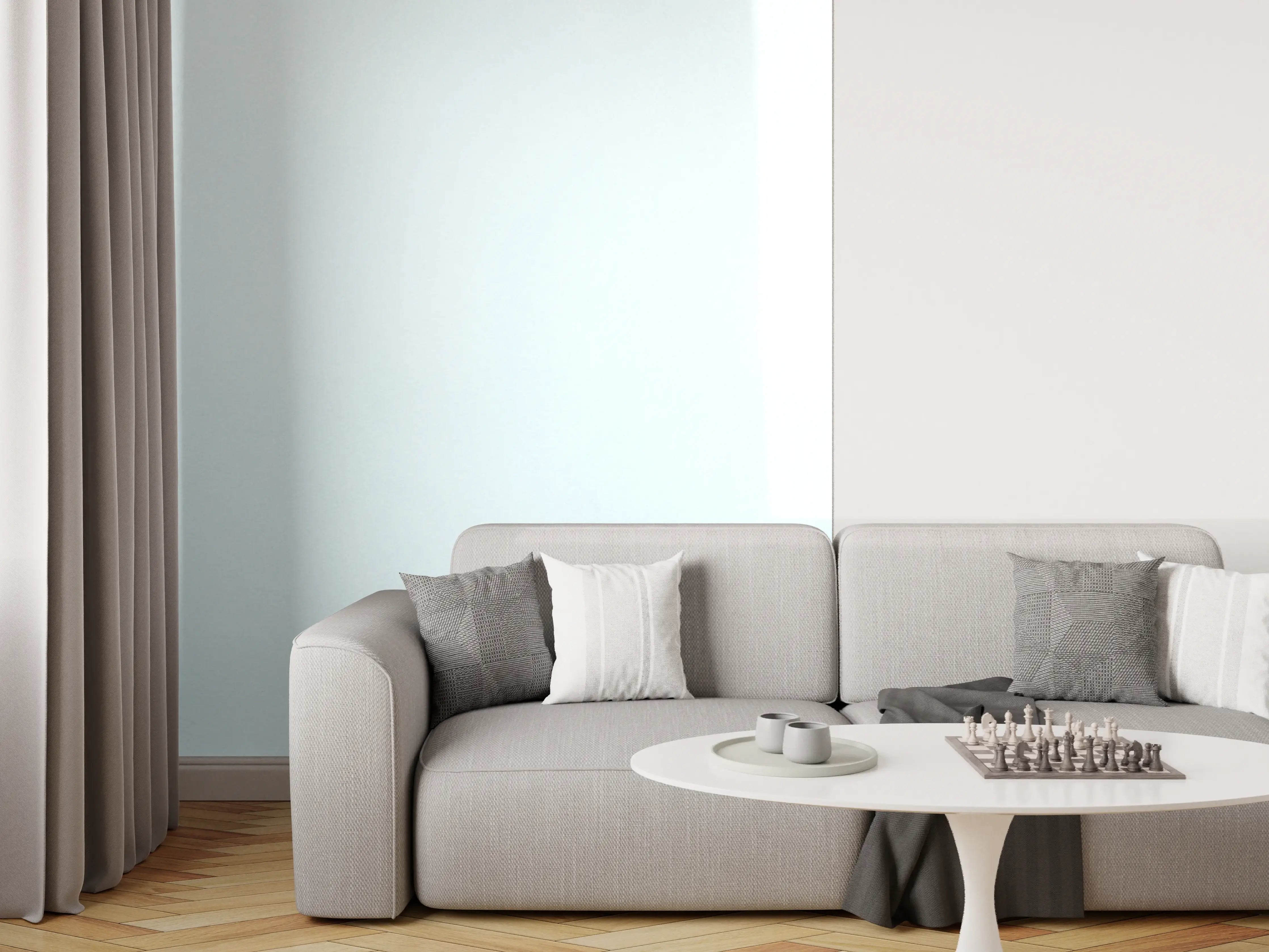 Wandverkleidung Wohnzimmer - Sanfte blaue Wellenringe