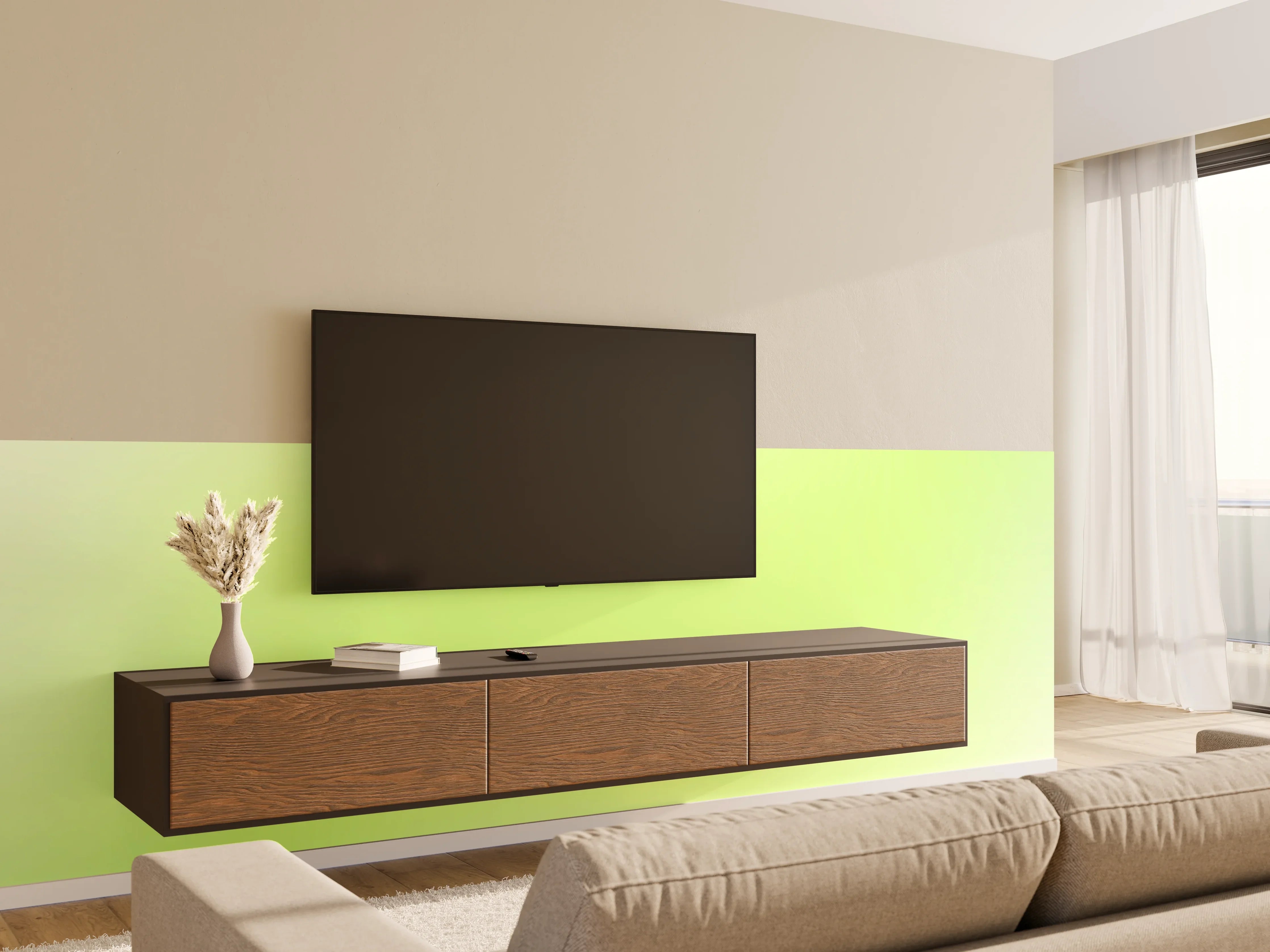 Wandverkleidung Wohnzimmer - Sanfte grüne Farbverläufe