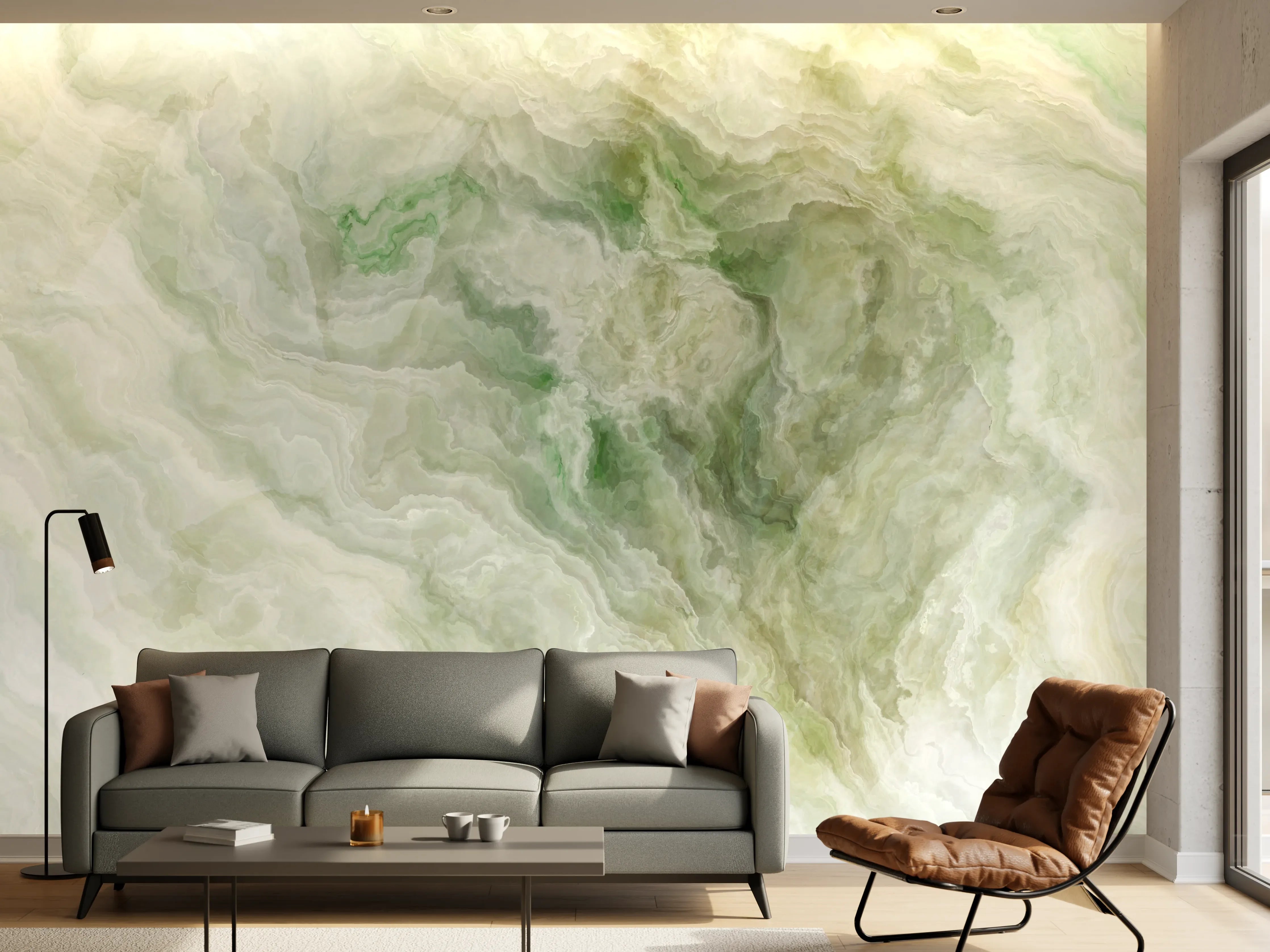 Wandverkleidung Wohnzimmer - Sanfte grüne Marmor-Optik für Ihr Zuhause