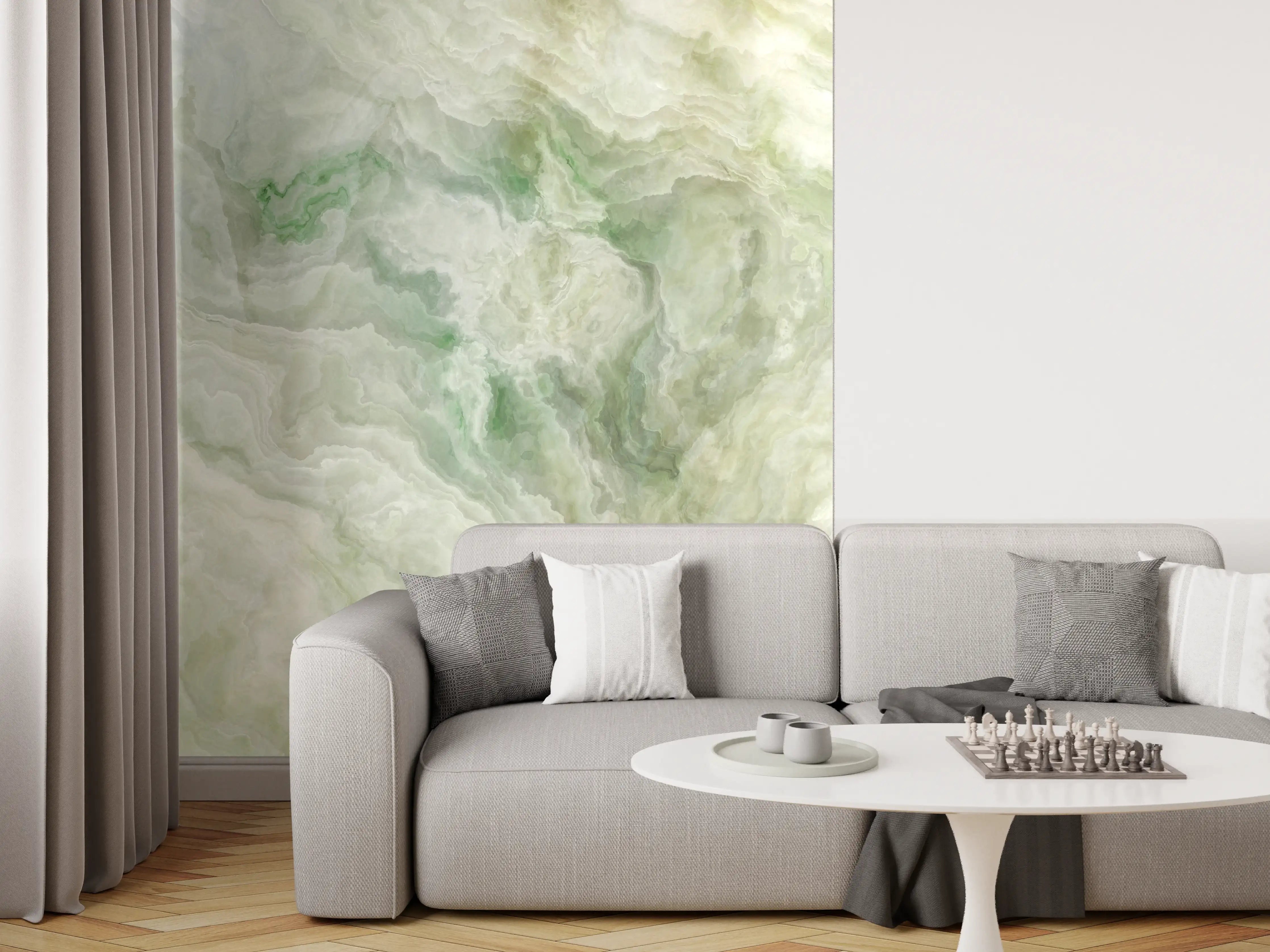 Wandverkleidung Wohnzimmer - Sanfte grüne Marmor-Optik für Ihr Zuhause