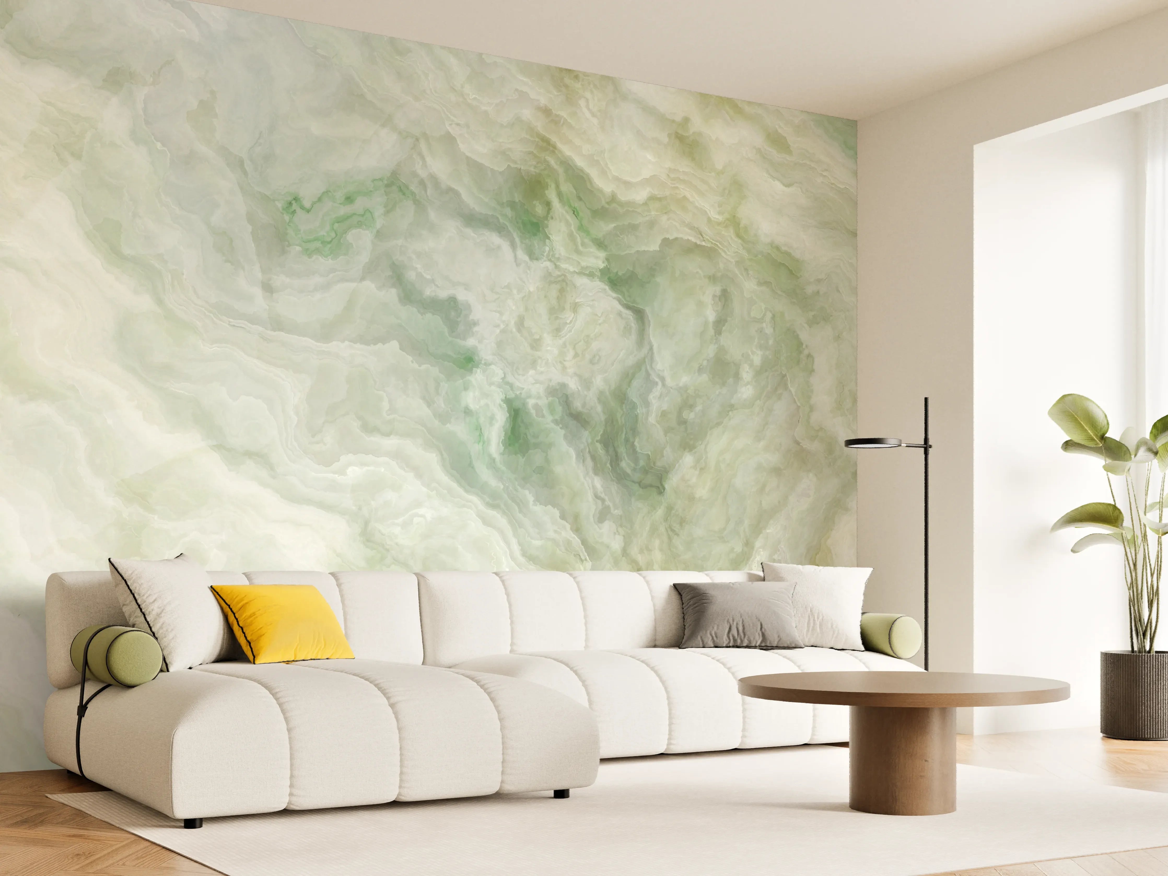 Wandverkleidung Wohnzimmer - Sanfte grüne Marmor-Optik für Ihr Zuhause
