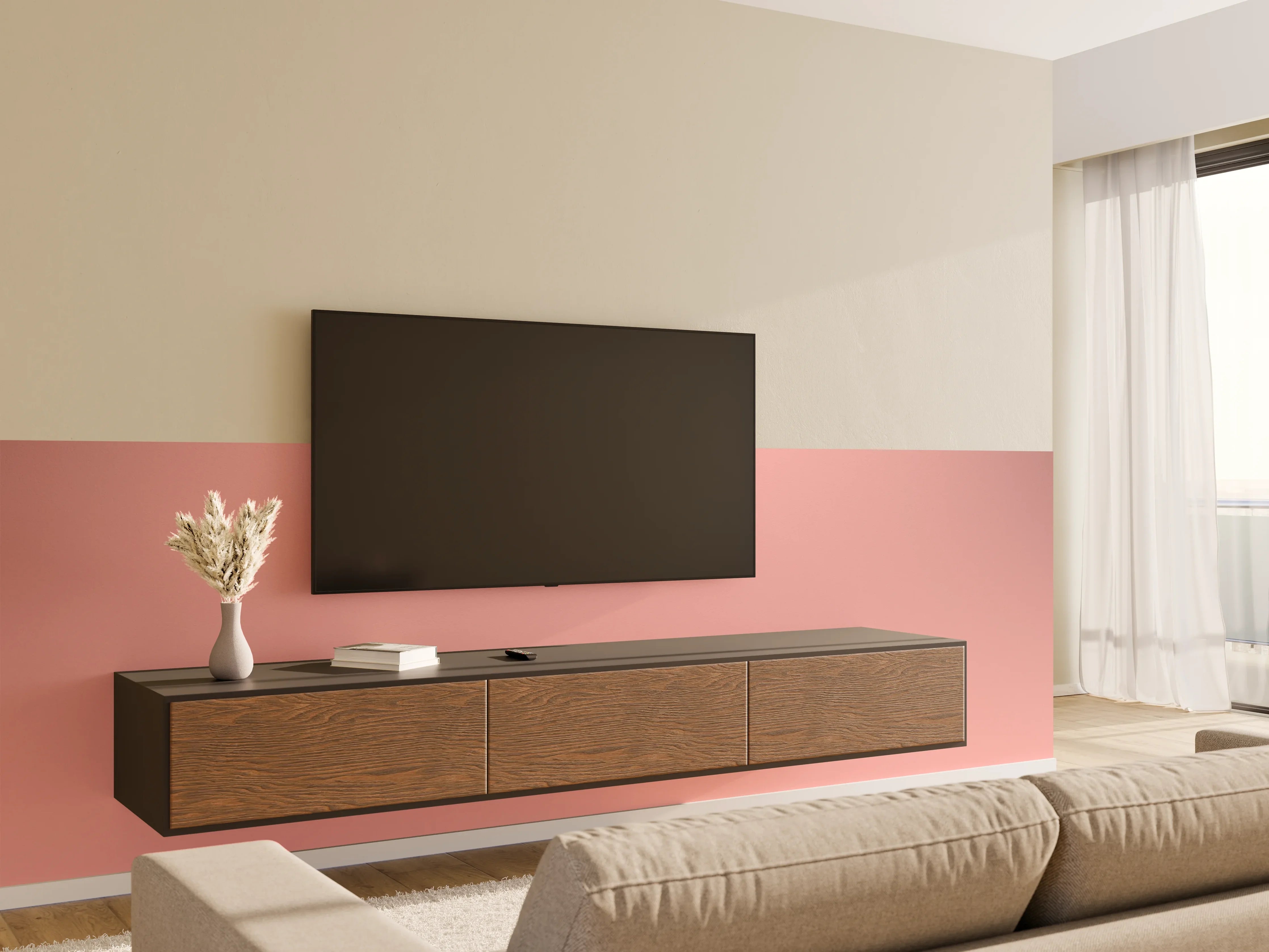 Wandverkleidung Wohnzimmer - Sanfter Rosaton-Hintergrund