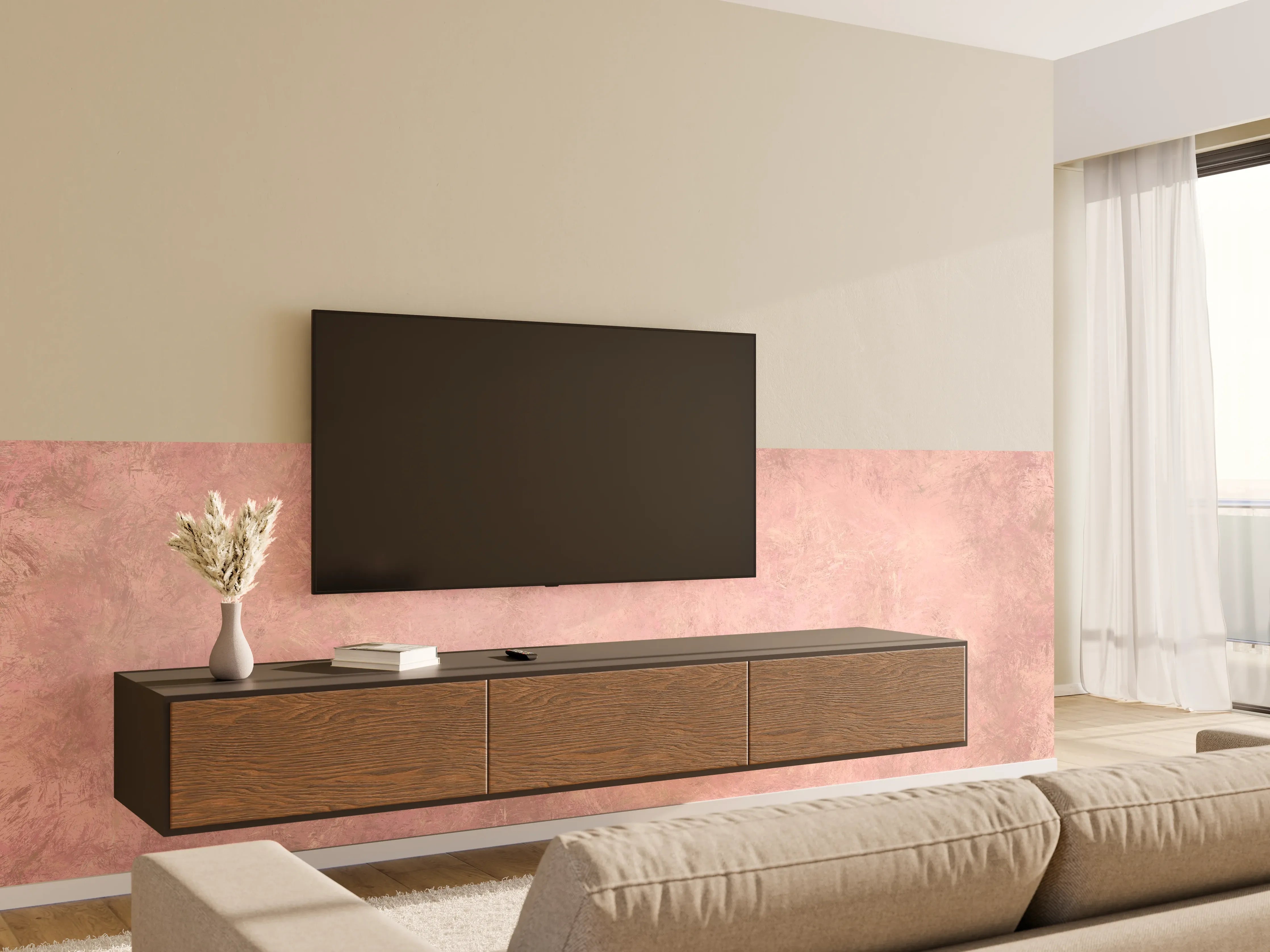 Wandverkleidung Wohnzimmer - Sanfter Rosé-Hintergrund mit Textur