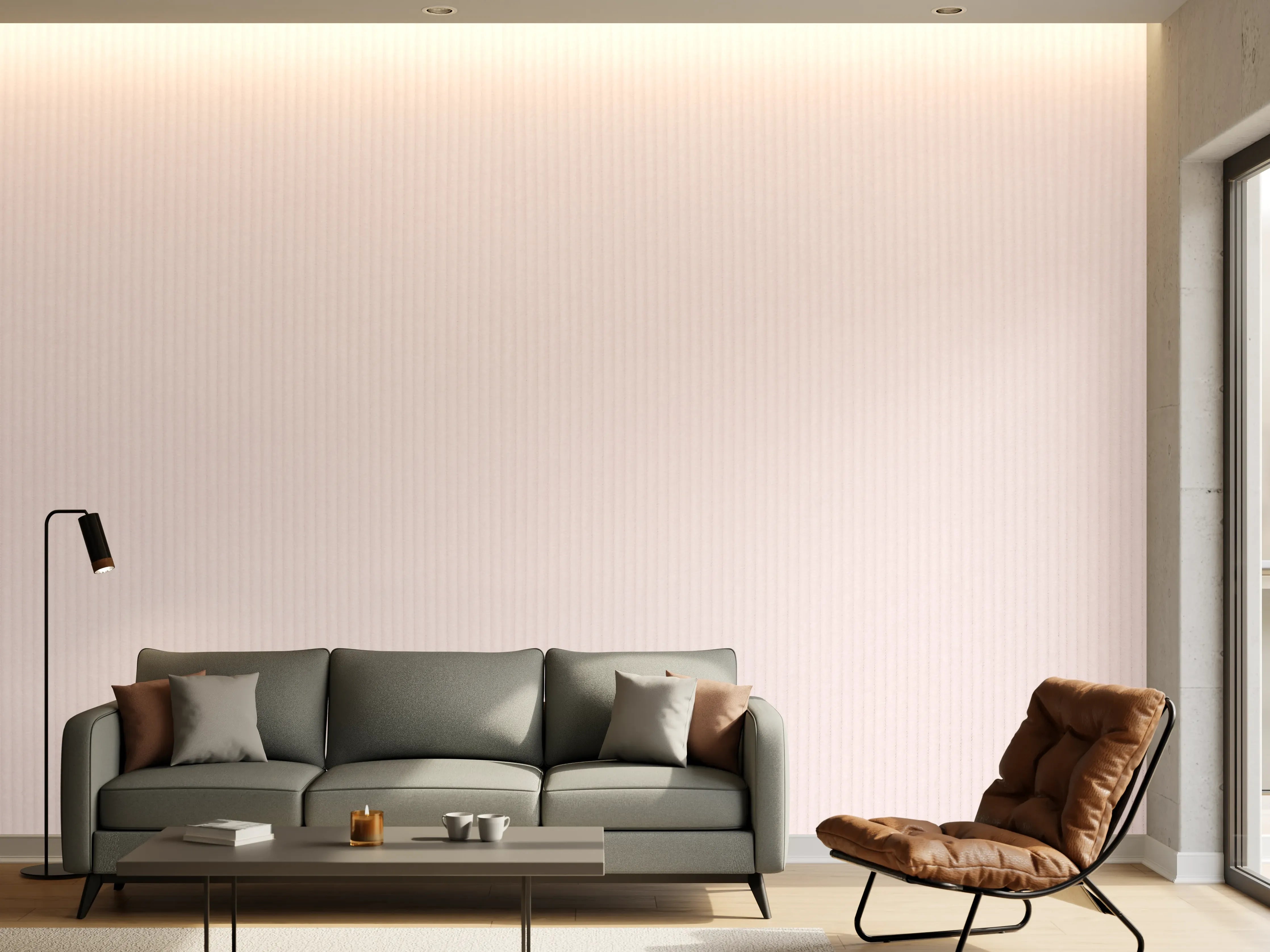 Wandverkleidung Wohnzimmer - Sanfter Rosé-Ton mit subtilen Streifen