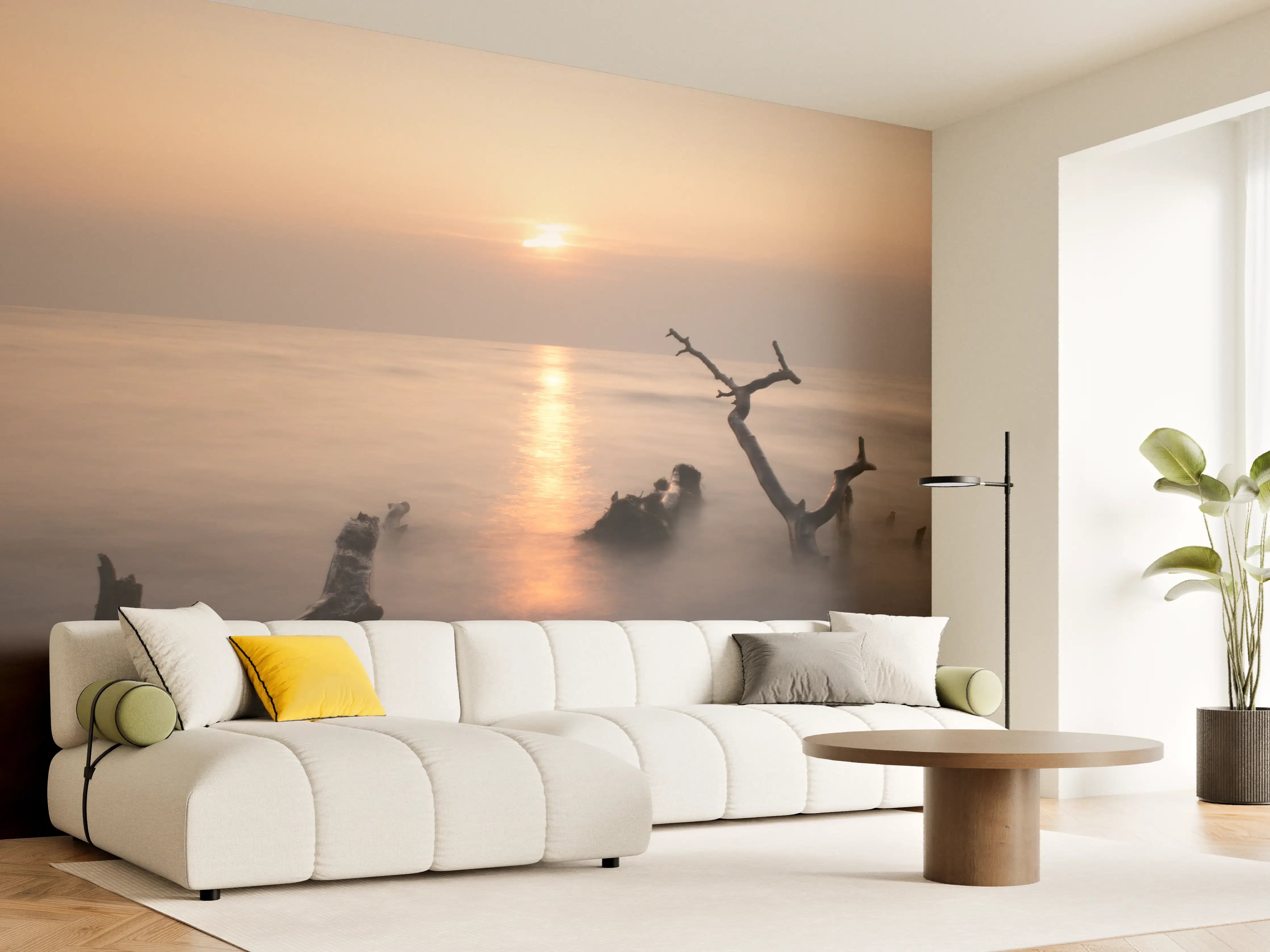 Wandverkleidung Wohnzimmer - Sanfter Sonnenuntergang am Meer