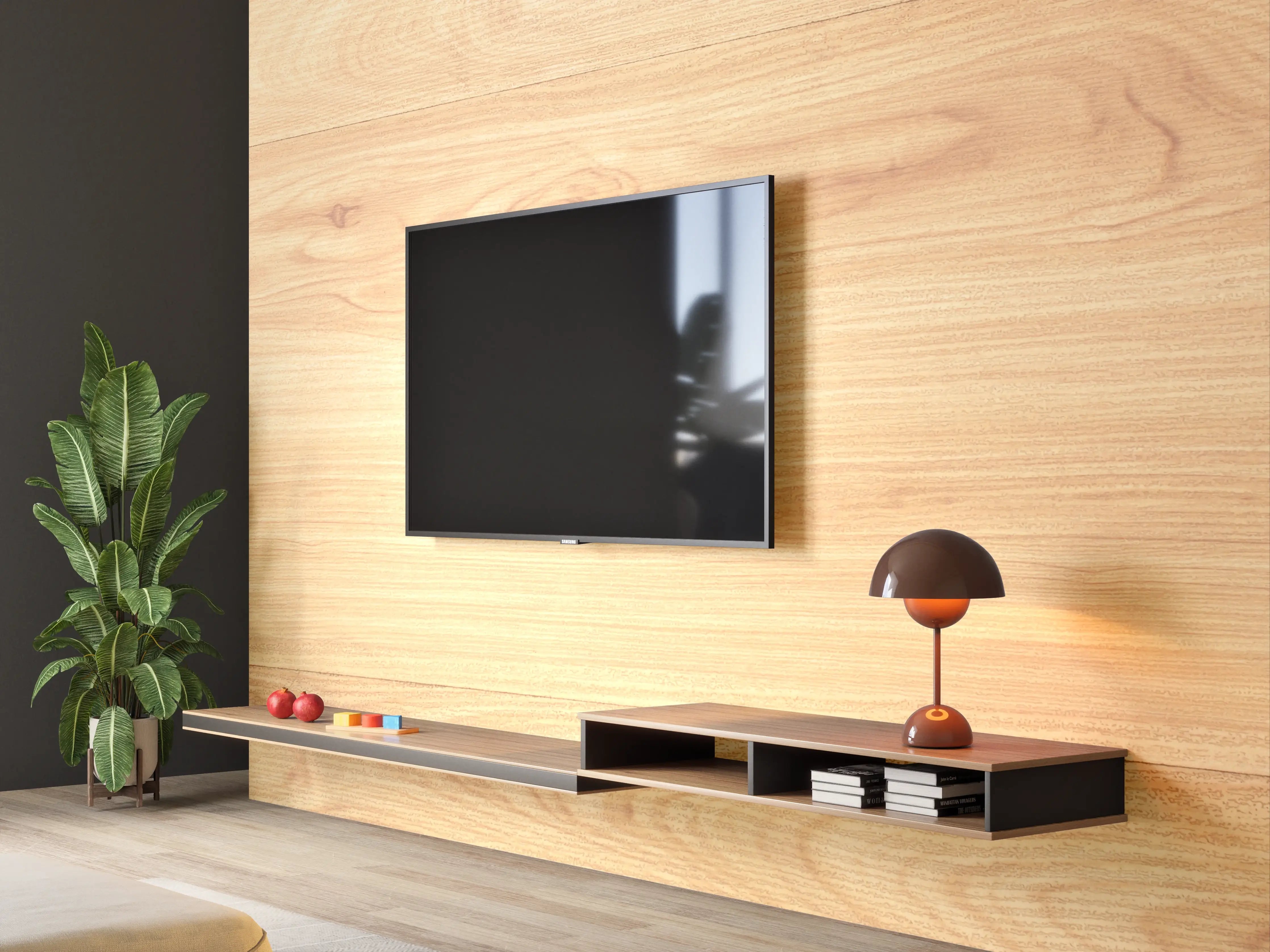 Wandverkleidung Wohnzimmer - Sanftes Grau-Holzdekor mit Weißakzenten