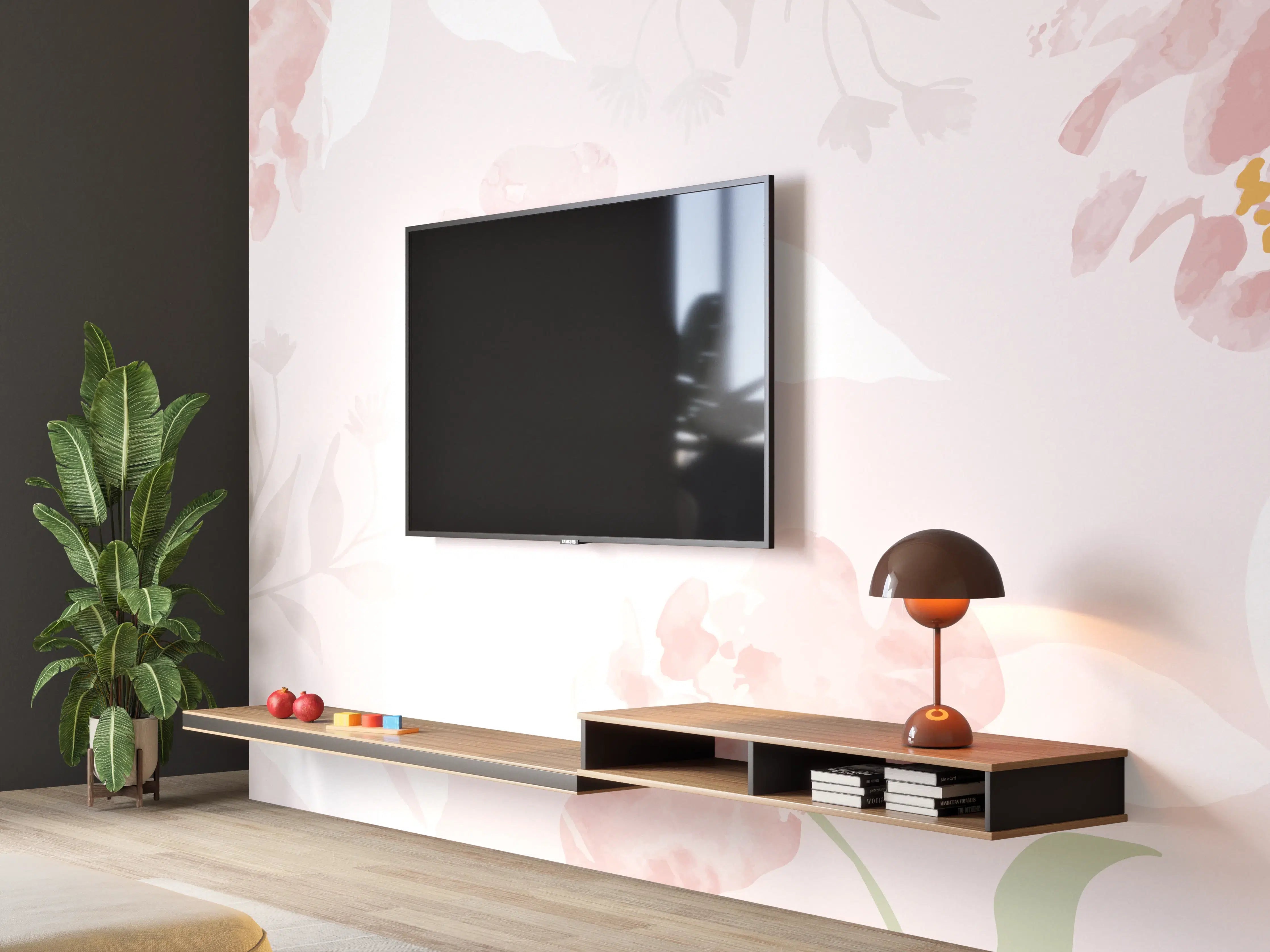 Wandverkleidung Wohnzimmer - Sanftes Rosa Blumenmuster Design