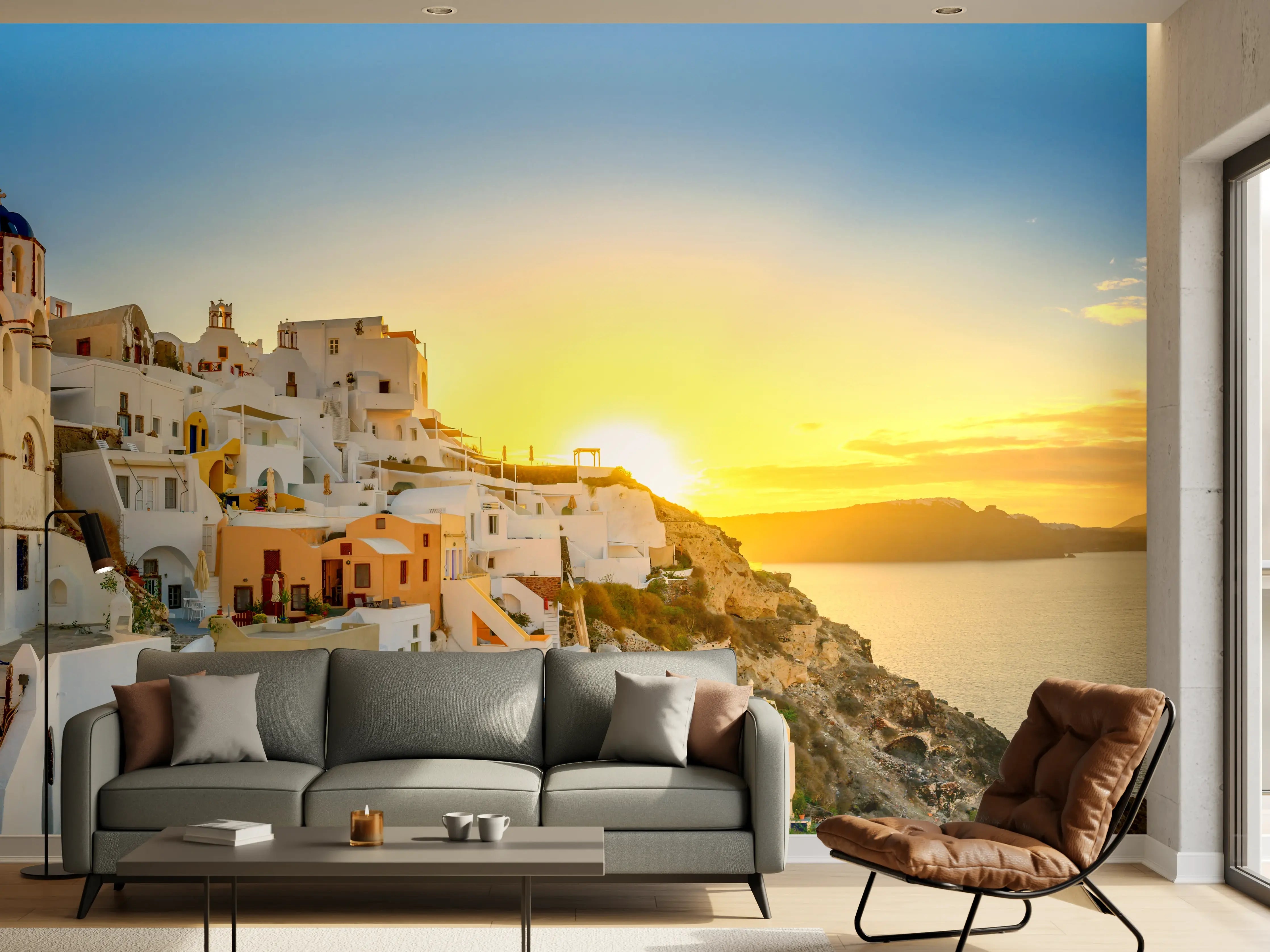 Wandverkleidung Wohnzimmer - Santorini Sonnenuntergang Skyline