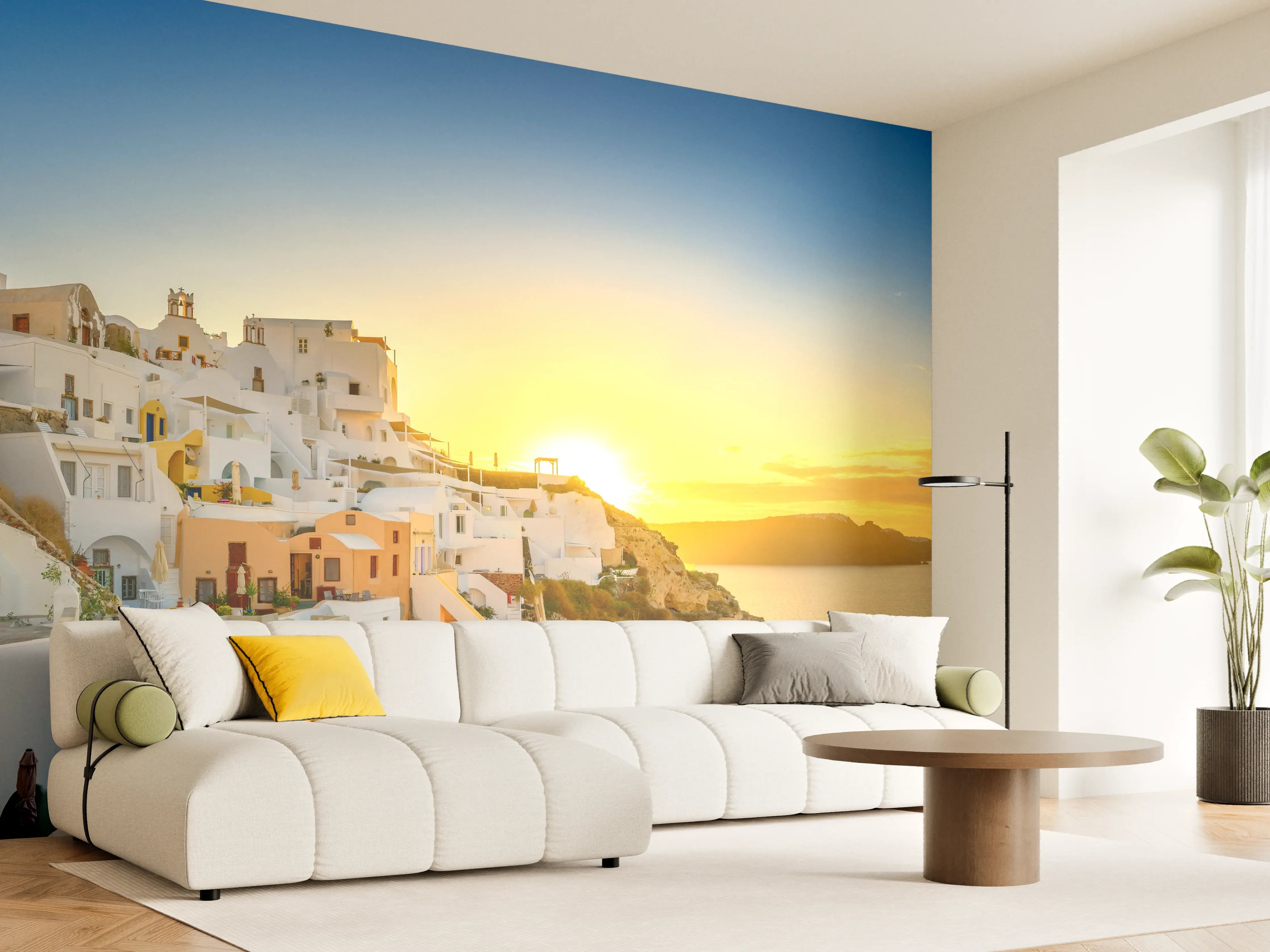 Wandverkleidung Wohnzimmer - Santorini Sonnenuntergang Skyline