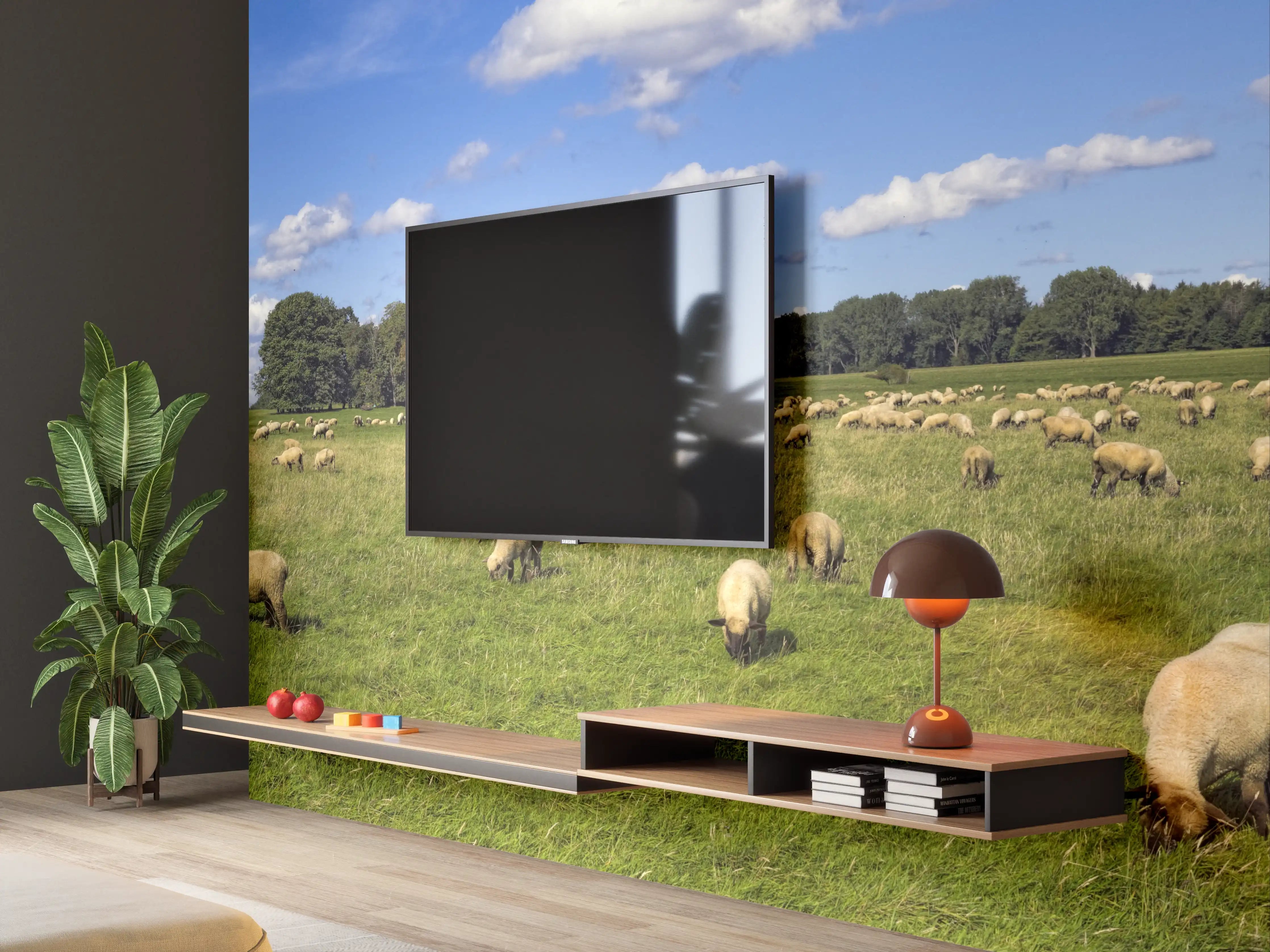 Wandverkleidung Wohnzimmer - Schafherde Panorama