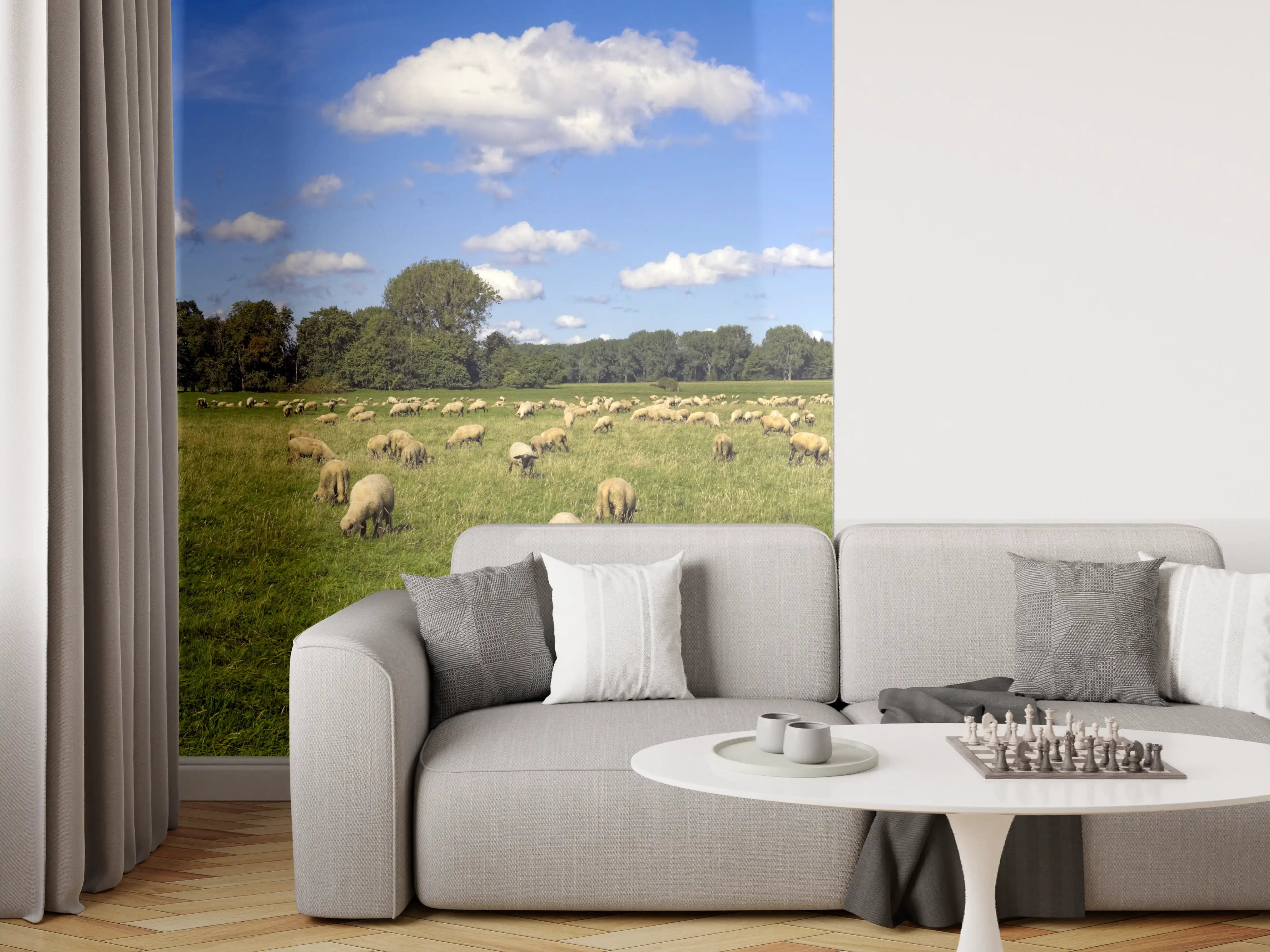Wandverkleidung Wohnzimmer - Schafherde Panorama
