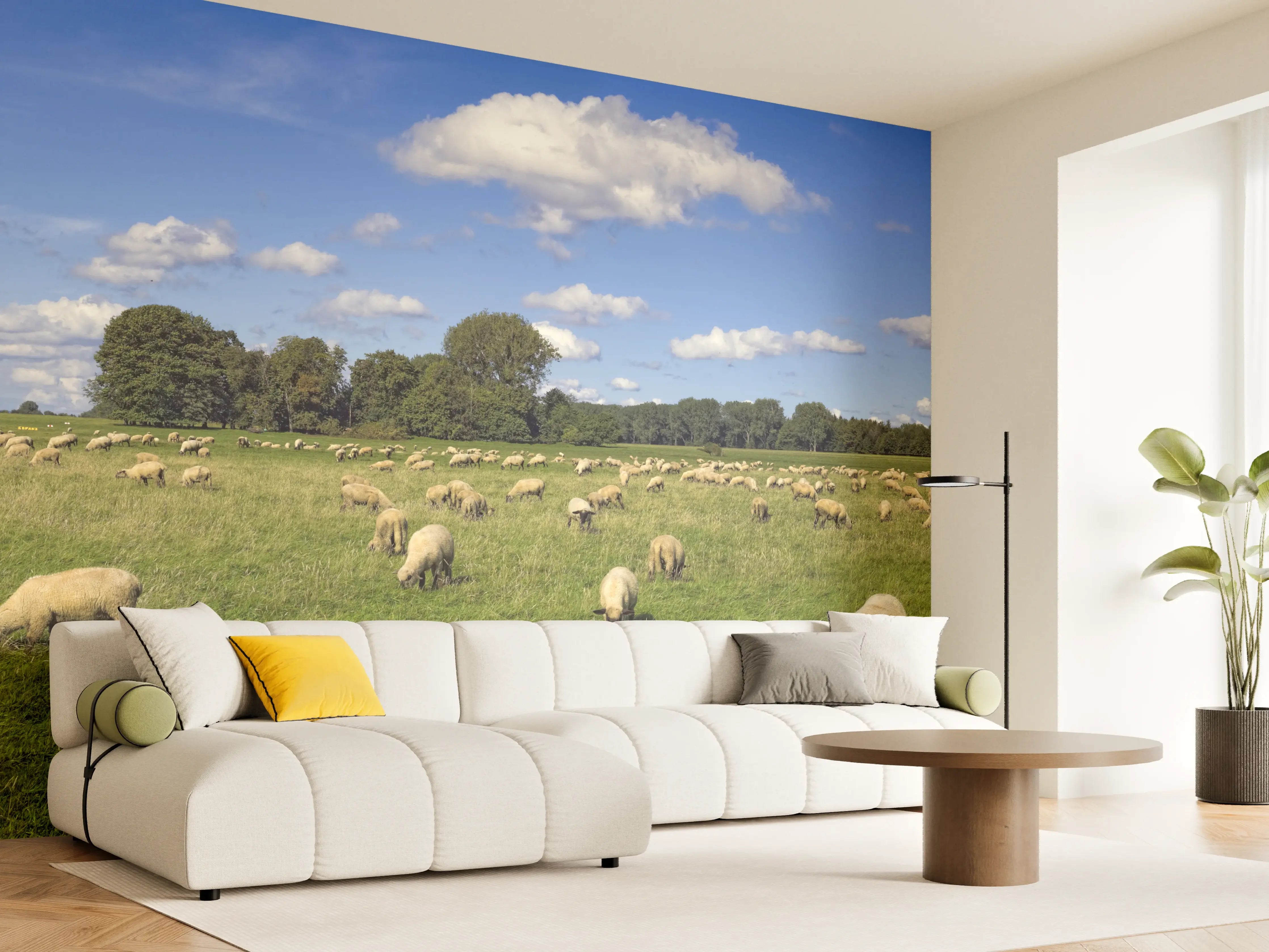 Wandverkleidung Wohnzimmer - Schafherde Panorama