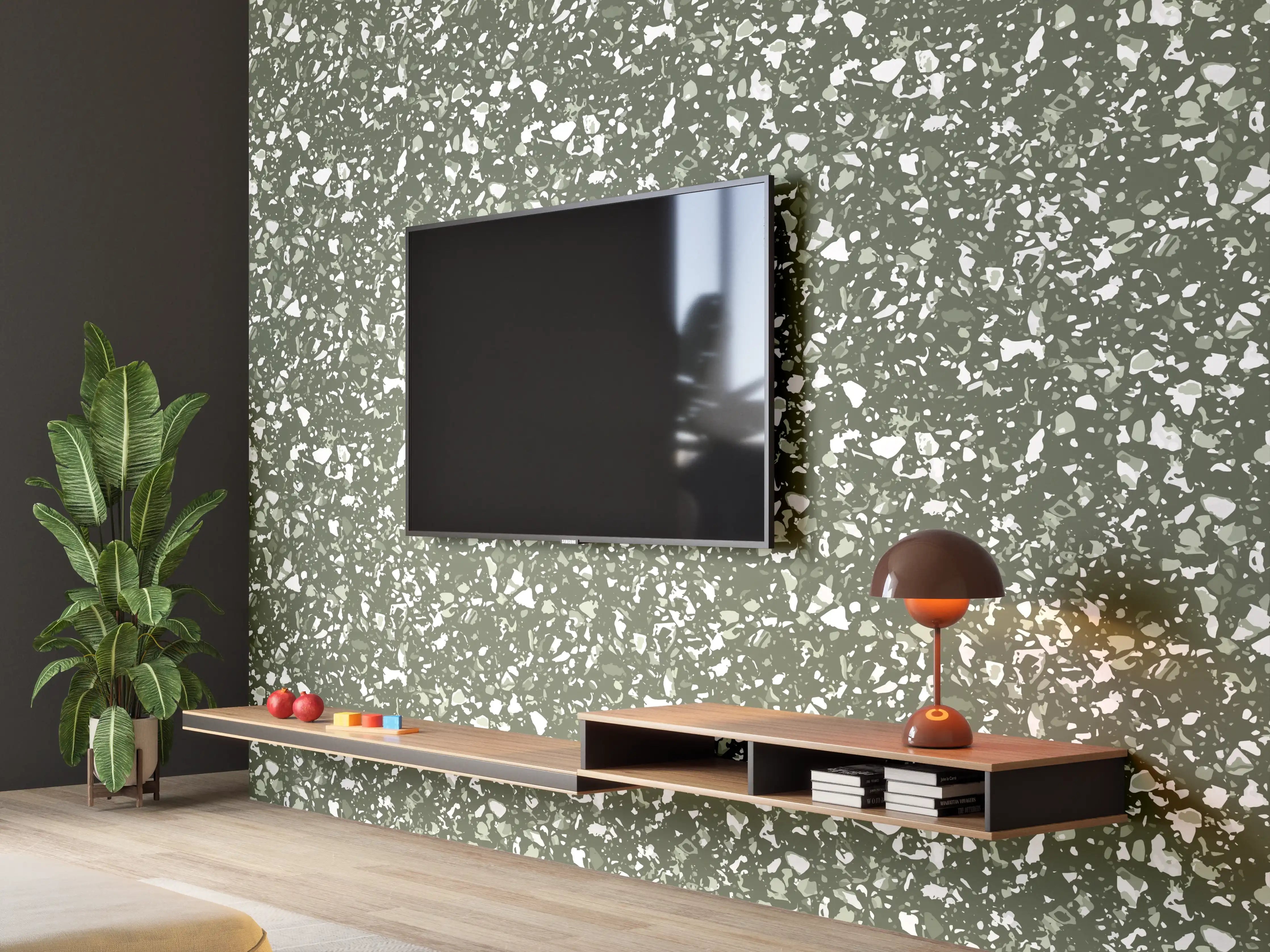 Wandverkleidung Wohnzimmer - Schitternder Marmor-Fehlerbehang in Grüntönen