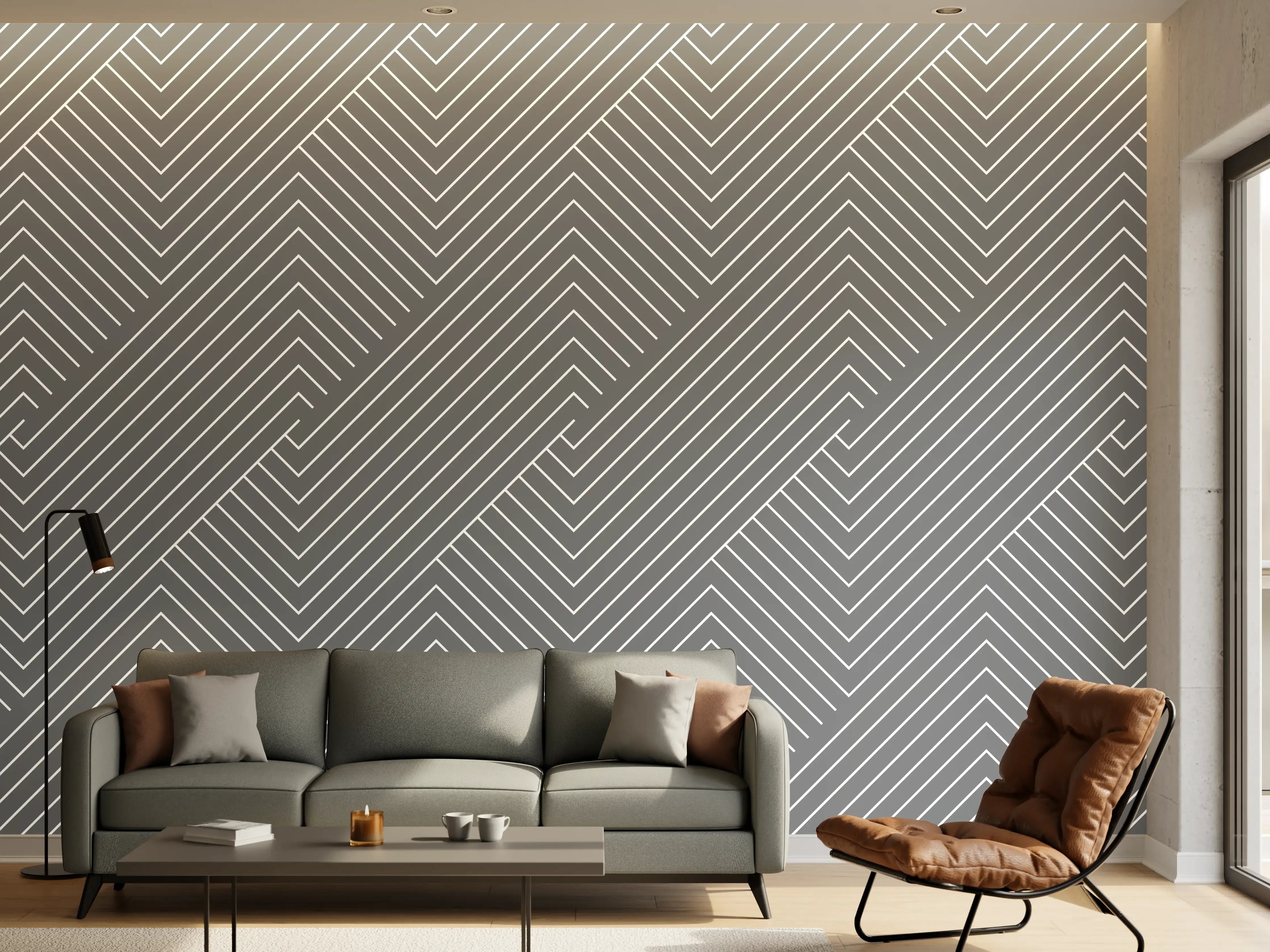 Wandverkleidung Wohnzimmer - Schlichte Grau-Weiß Muster: Geometrische Eleganz