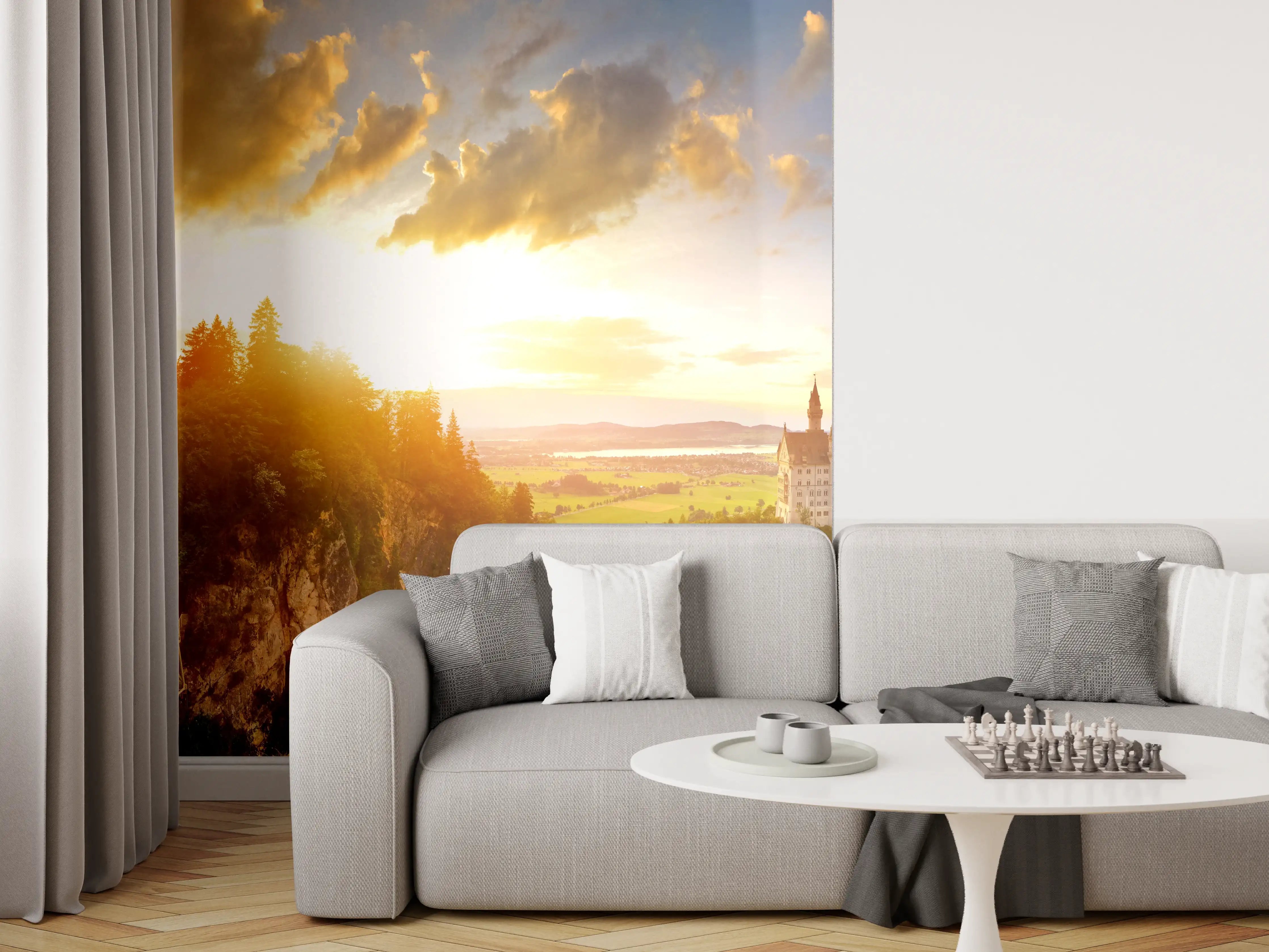 Wandverkleidung Wohnzimmer - Schloss Neuschwanstein bei Sonnenuntergang
