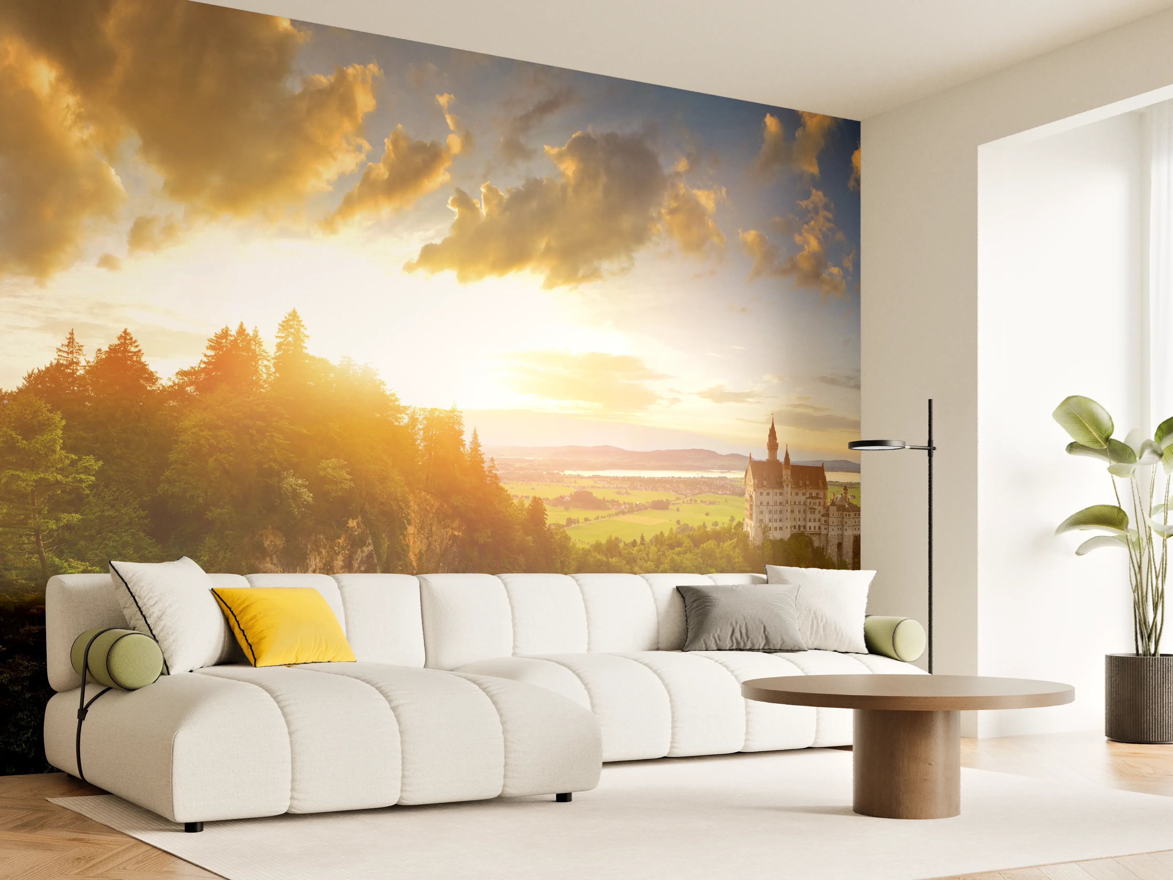 Wandverkleidung Wohnzimmer - Schloss Neuschwanstein bei Sonnenuntergang