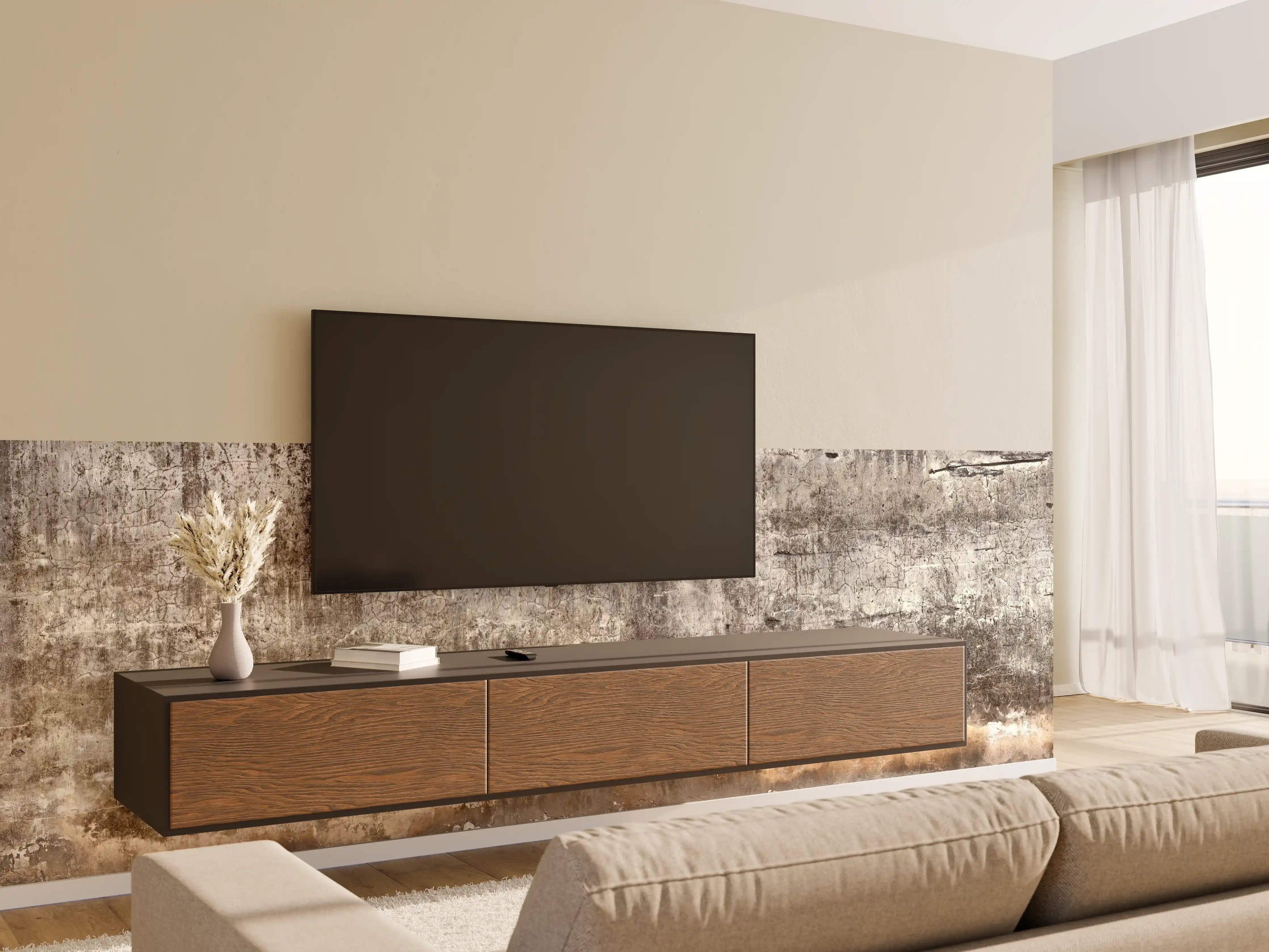 Wandverkleidung Wohnzimmer - Schmutzige Wand mit kaputtem Zementputz
