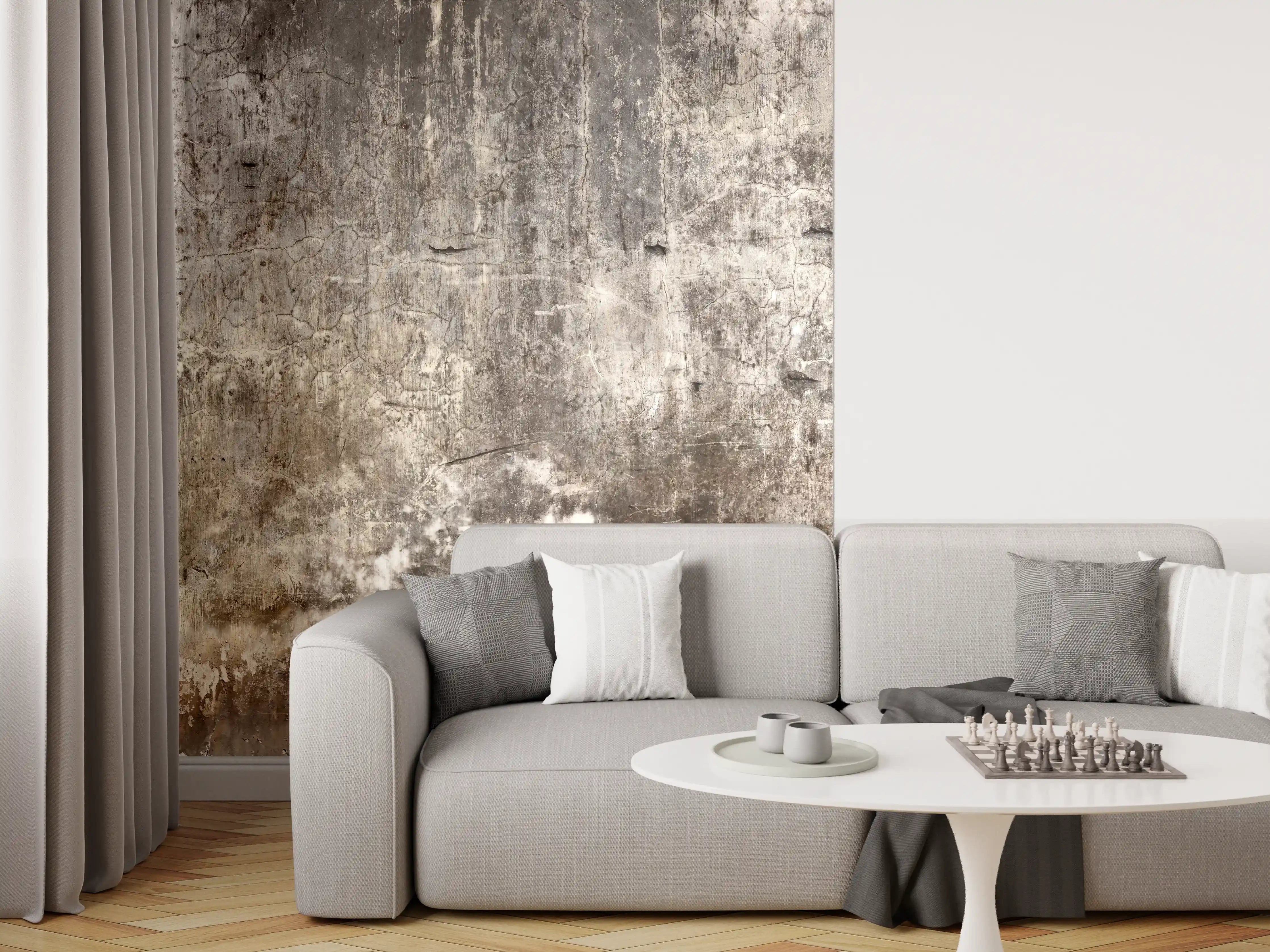 Wandverkleidung Wohnzimmer - Schmutzige Wand mit kaputtem Zementputz