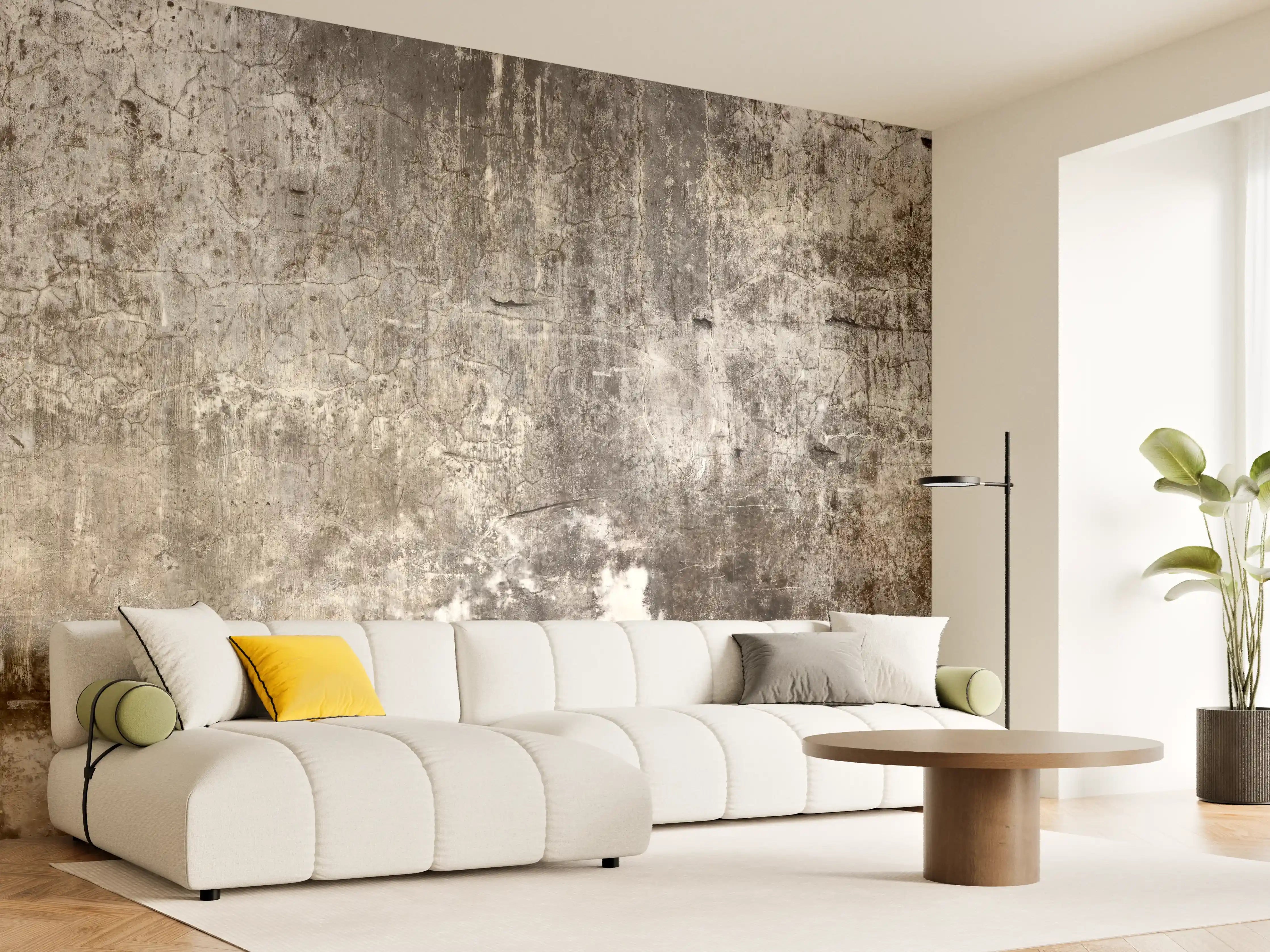 Wandverkleidung Wohnzimmer - Schmutzige Wand mit kaputtem Zementputz