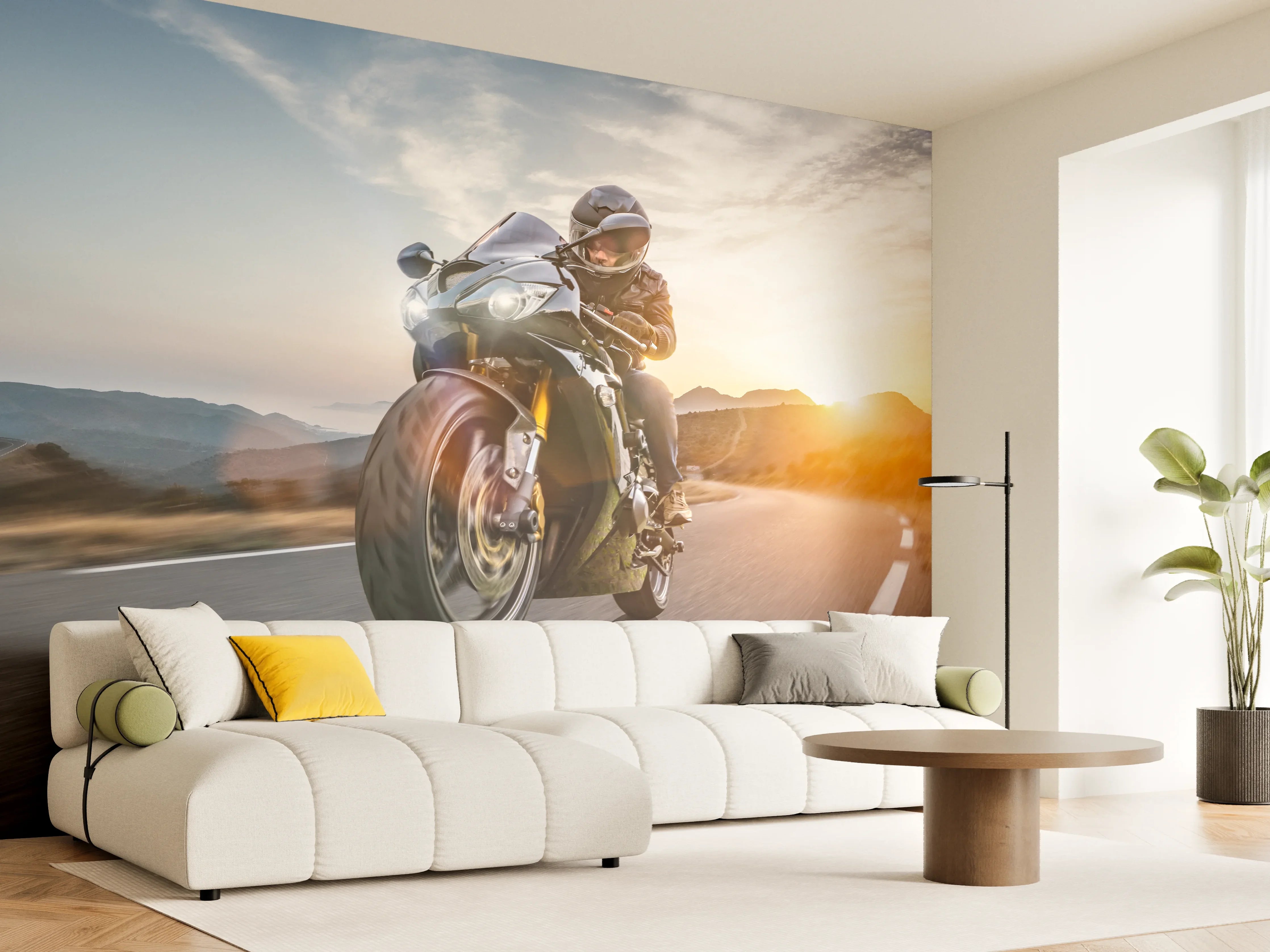 Wandverkleidung Wohnzimmer - Schnelles Motorrad auf der Küstenstraße