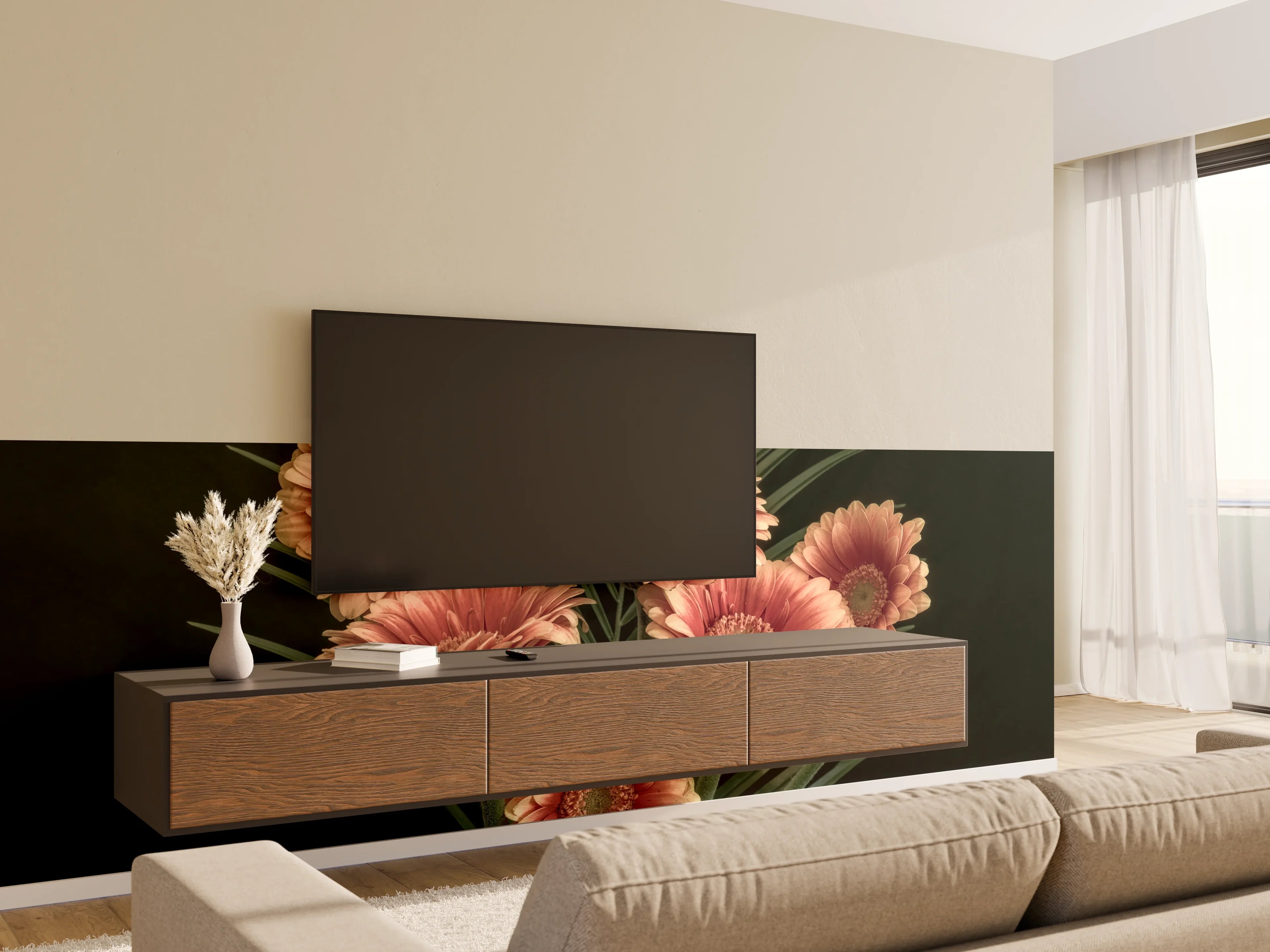 Wandverkleidung Wohnzimmer - Schöne Blumenkomposition
