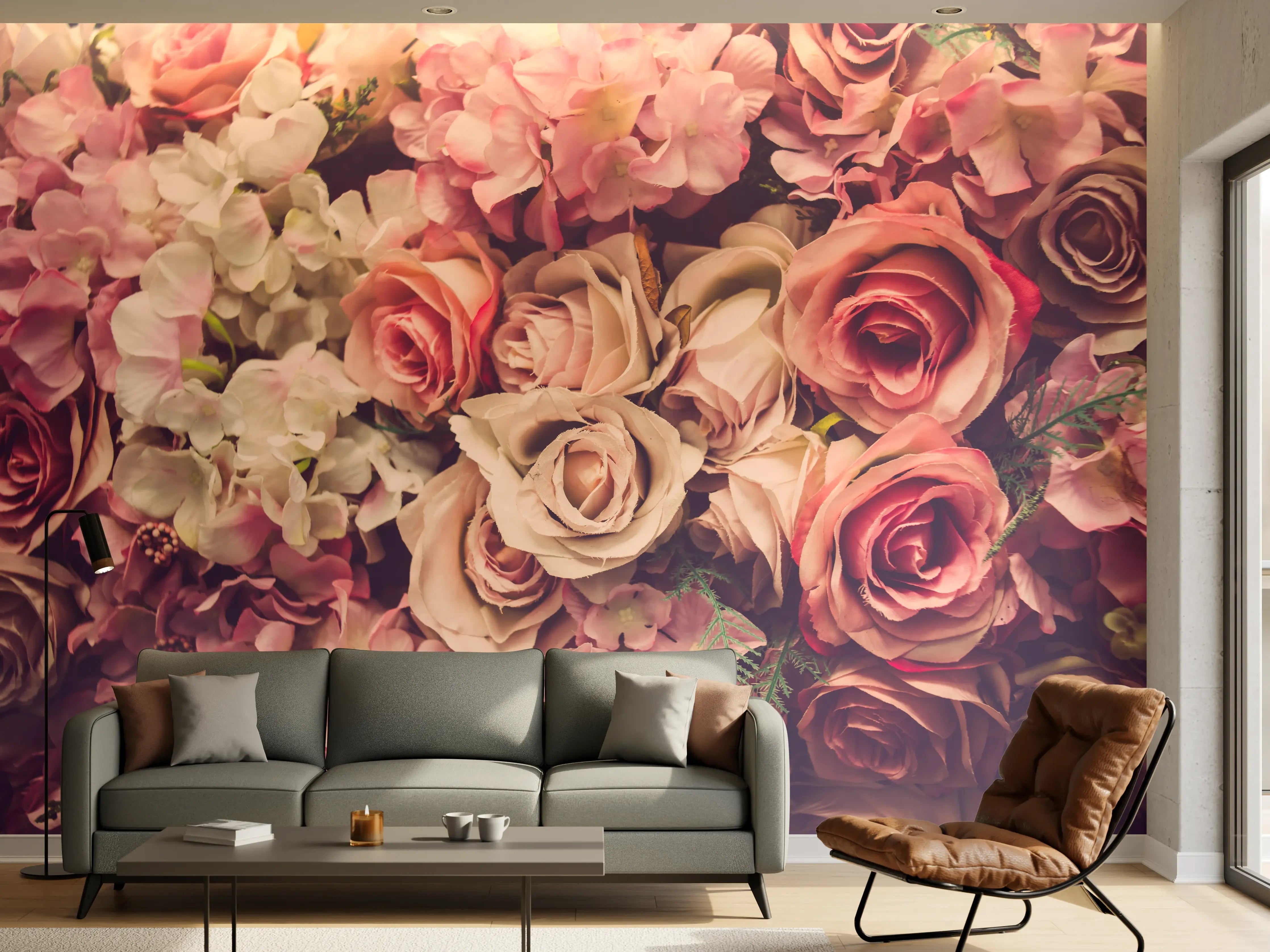 Wandverkleidung Wohnzimmer - Schöne Blumenpracht in Pastellfarben