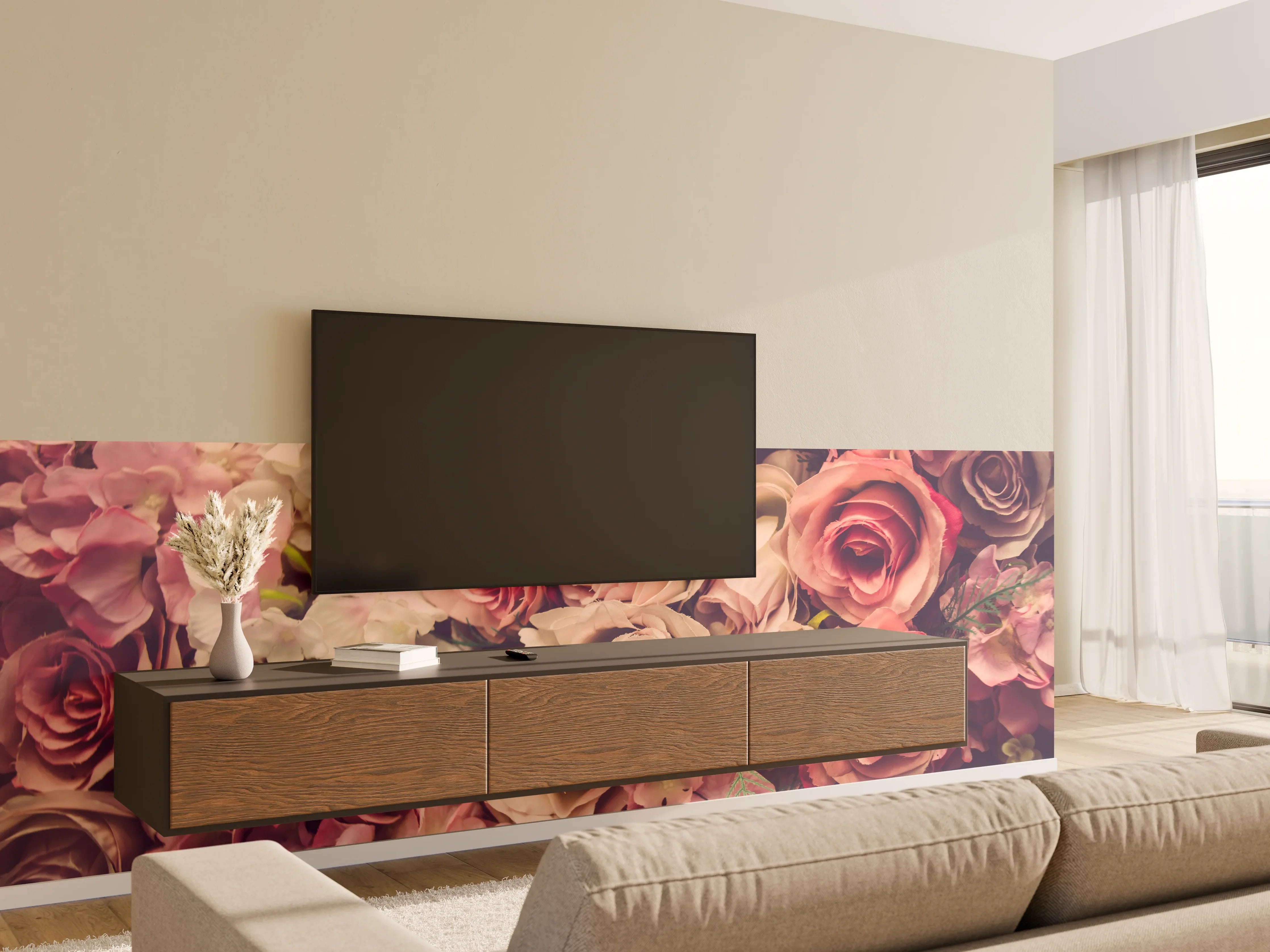Wandverkleidung Wohnzimmer - Schöne Blumenpracht in Pastellfarben