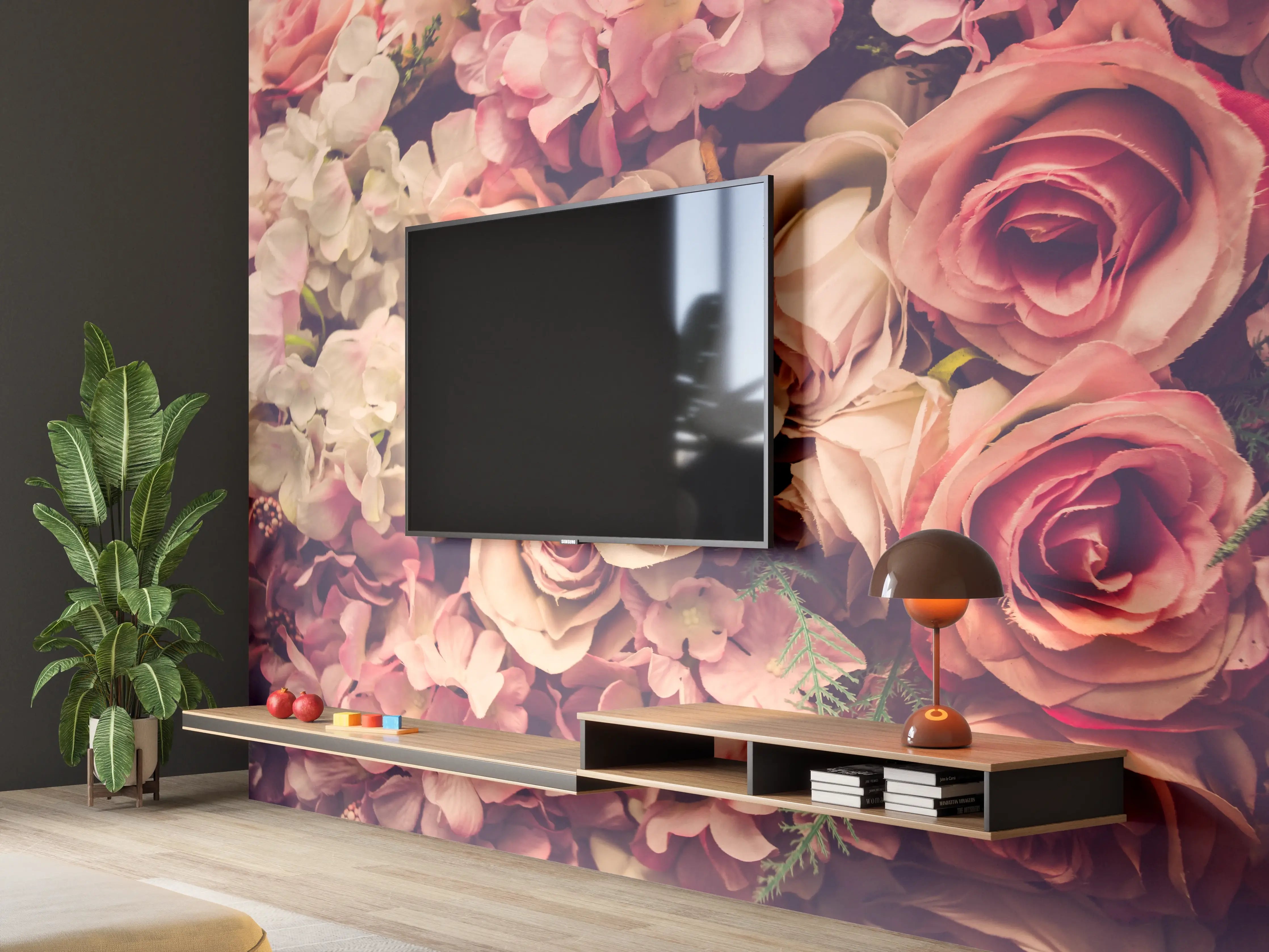 Wandverkleidung Wohnzimmer - Schöne Blumenpracht in Pastellfarben