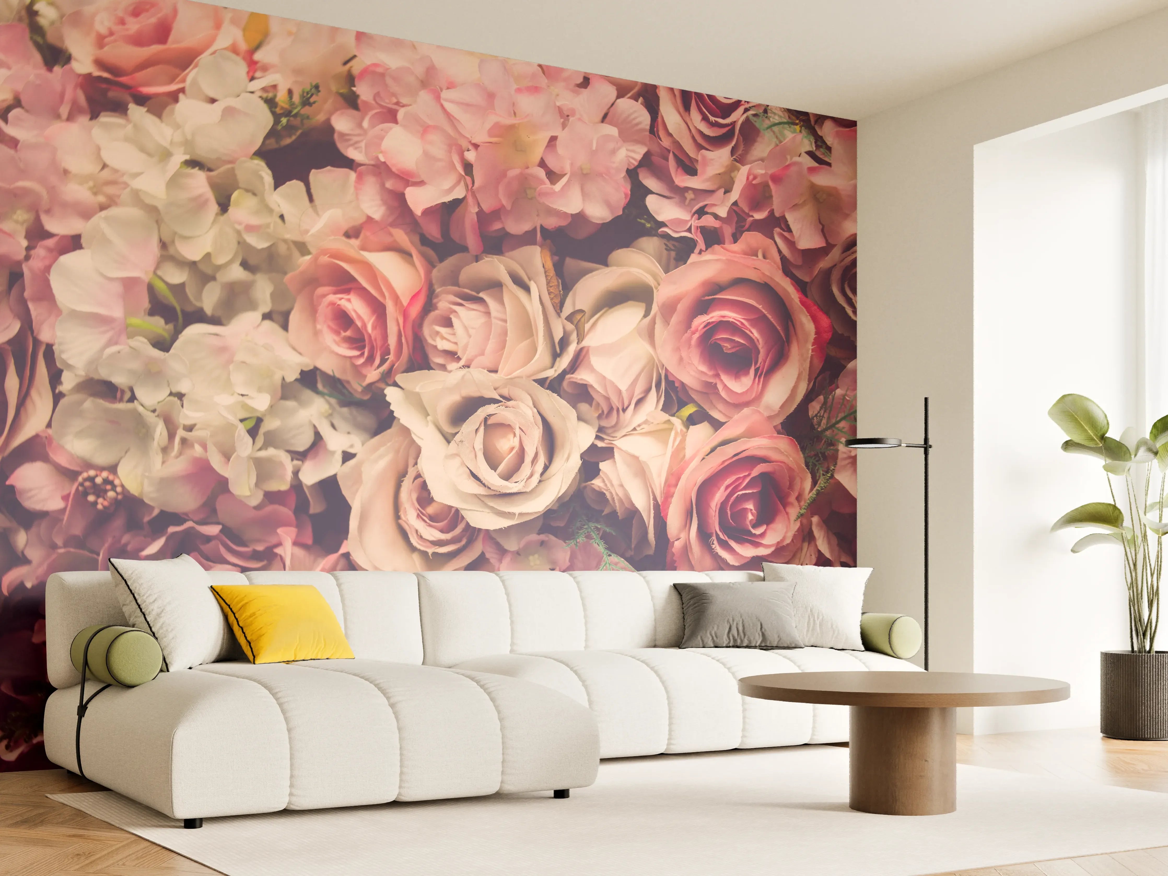 Wandverkleidung Wohnzimmer - Schöne Blumenpracht in Pastellfarben
