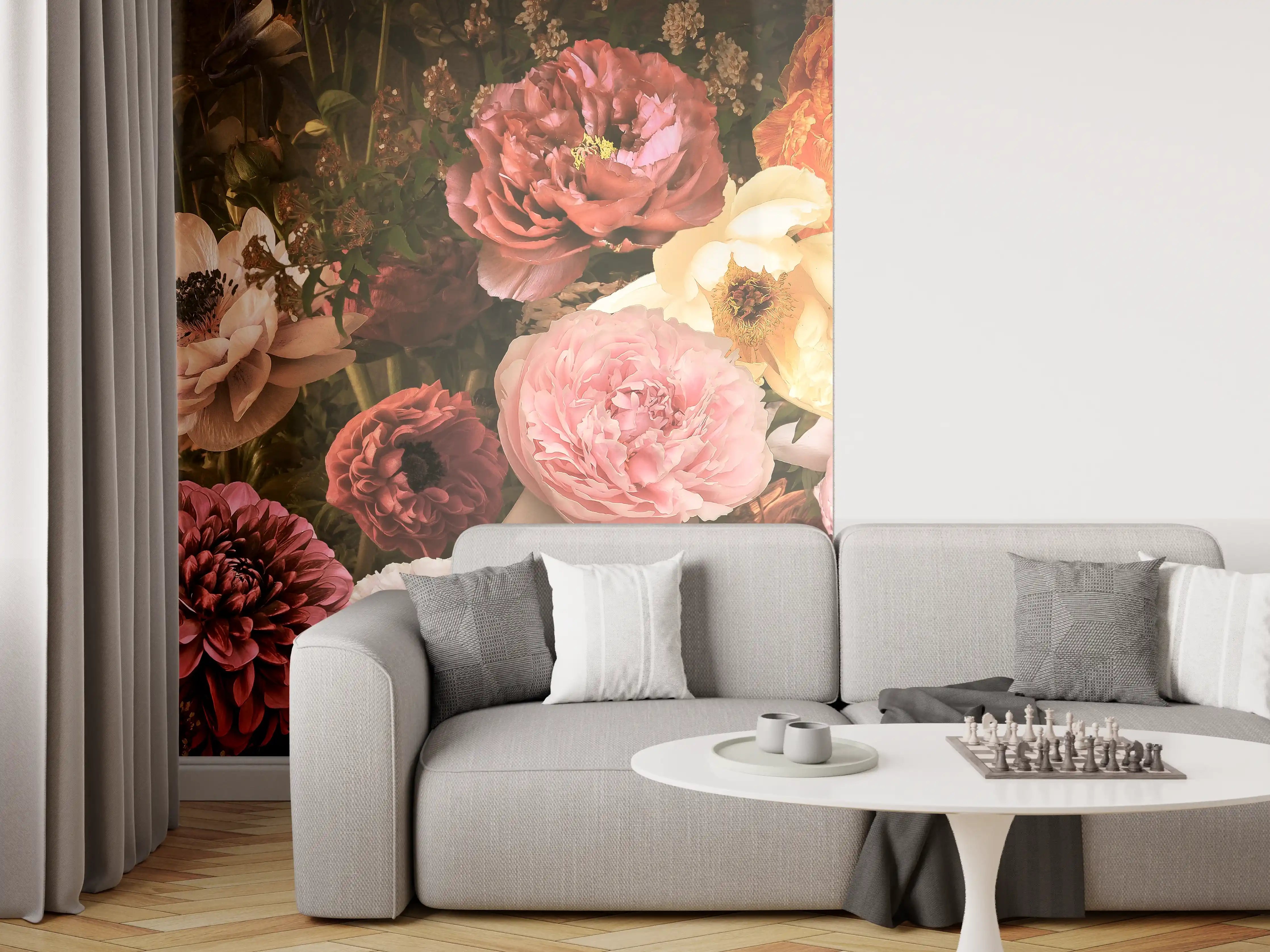 Wandverkleidung Wohnzimmer - Schöne Blumenpracht in warmen Farbnuancen